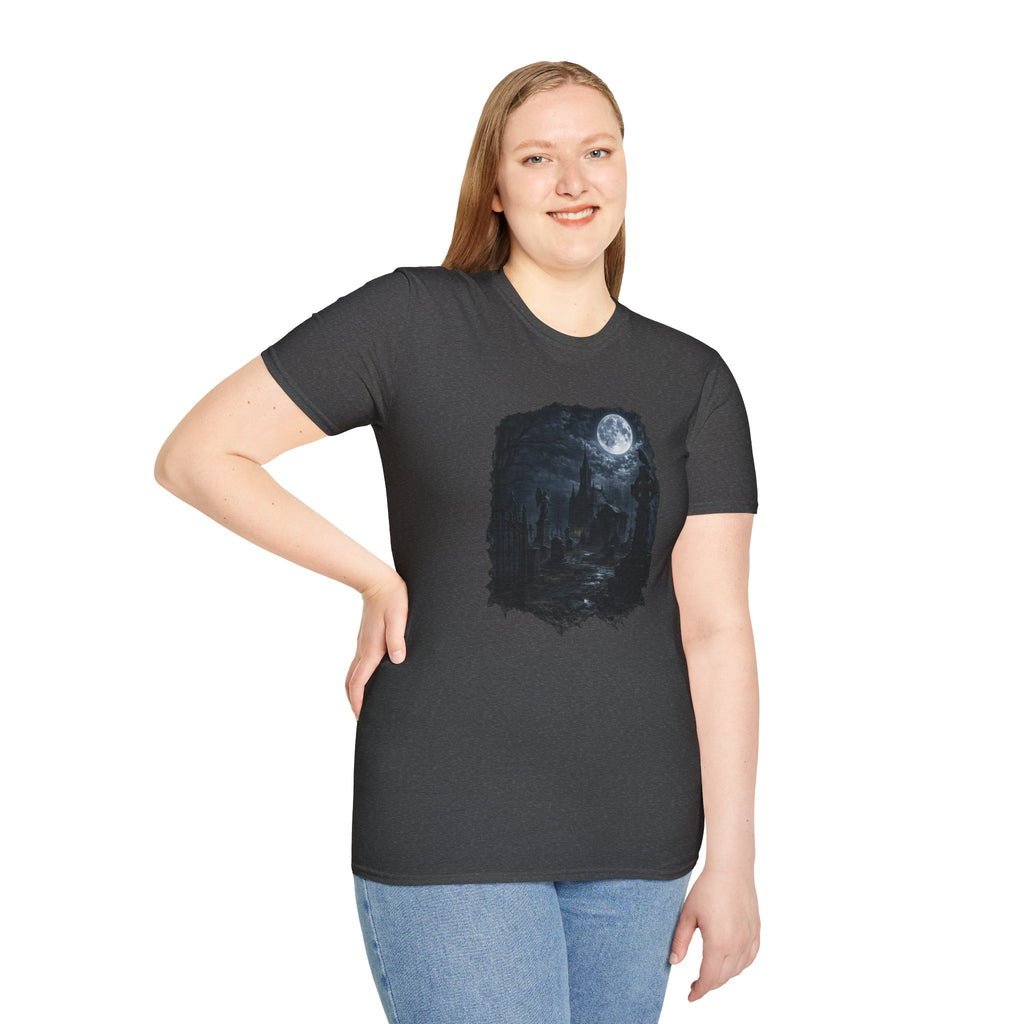 Moonlit Graveyard T‑Shirt — Gothic Night Sky Graphic Tee