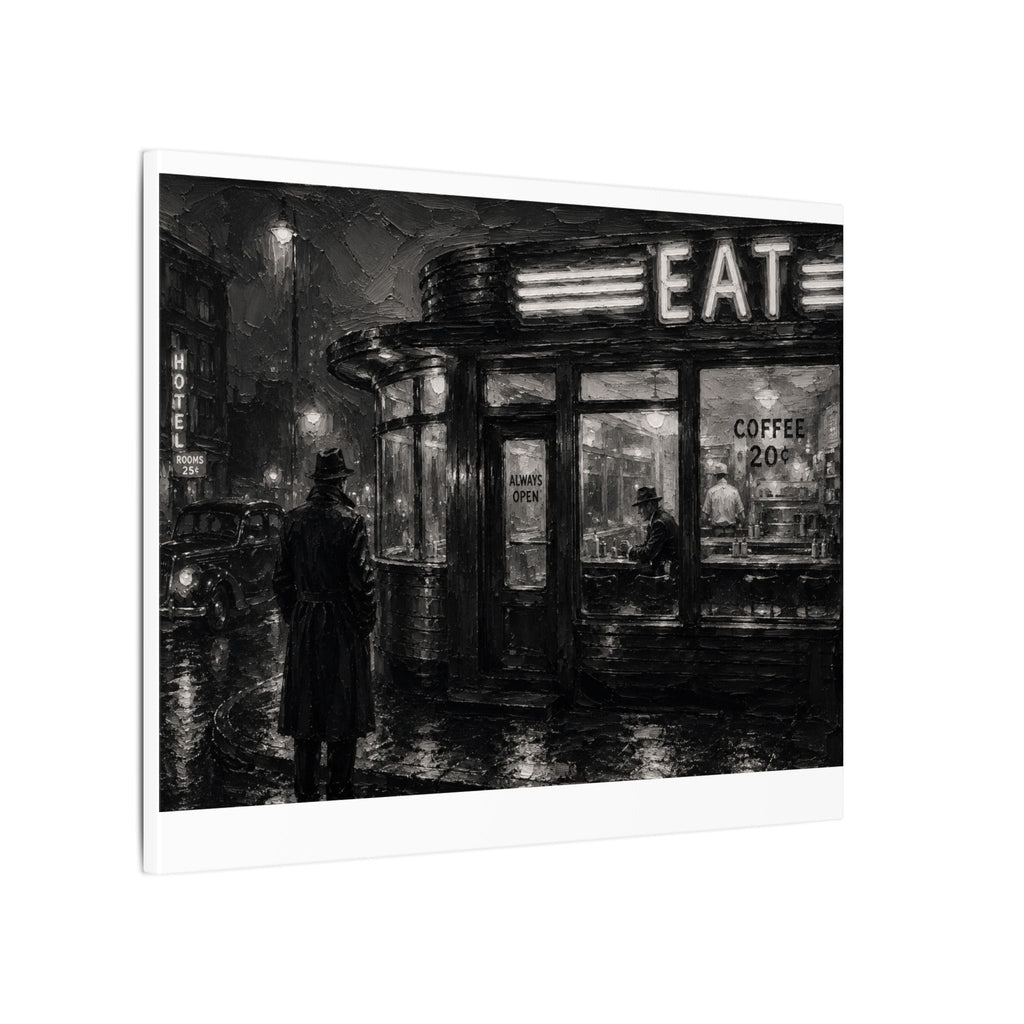 Retro Diner Night Canvas — Noir Street Scene Matte Wall Art