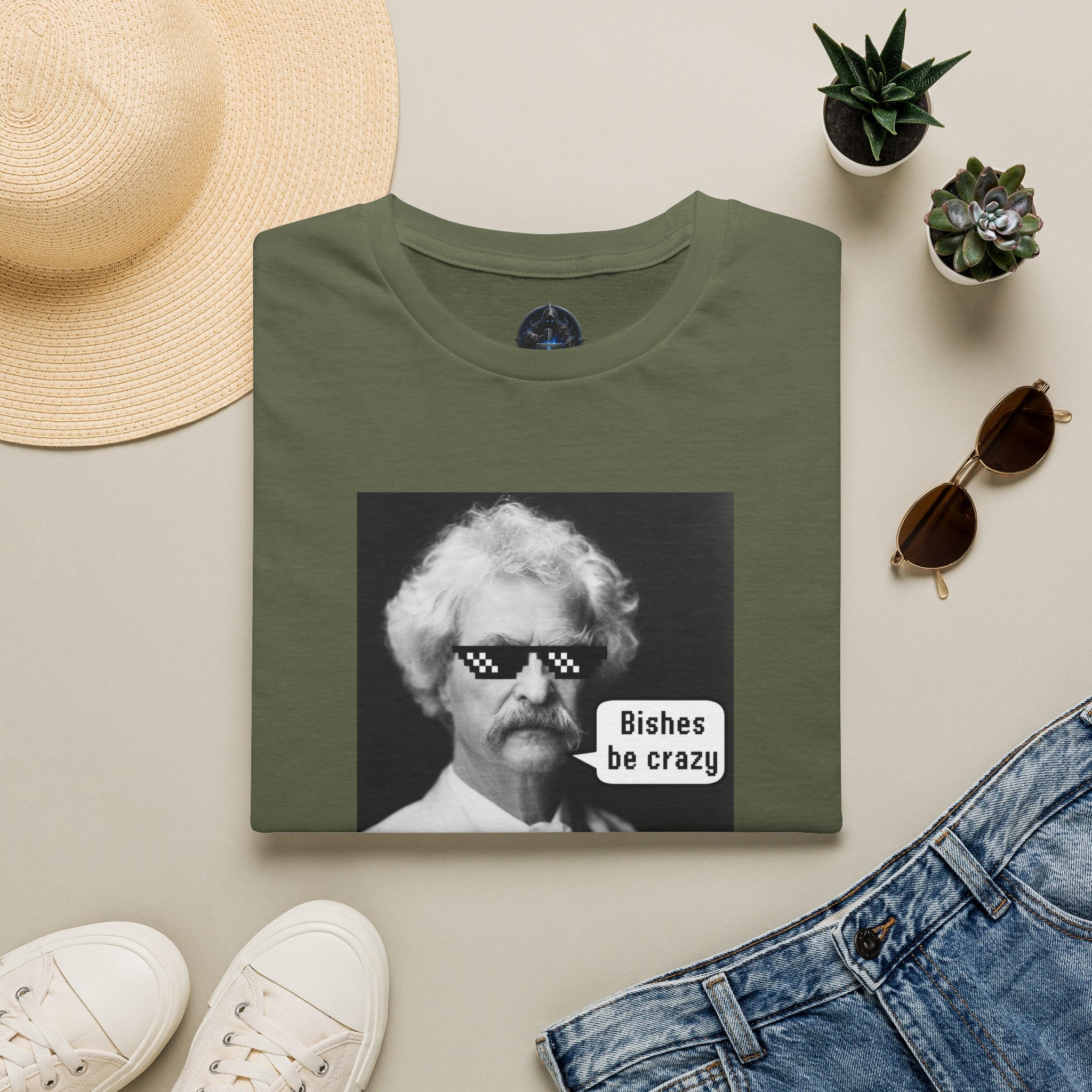 T-Shirt — Retro Mark Twain Meme Tee “Bishes Be Crazy”