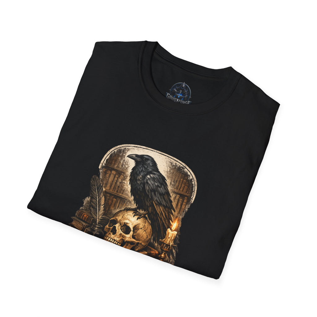 Raven on Skull T‑Shirt – Gothic Crow Skull Candle Design