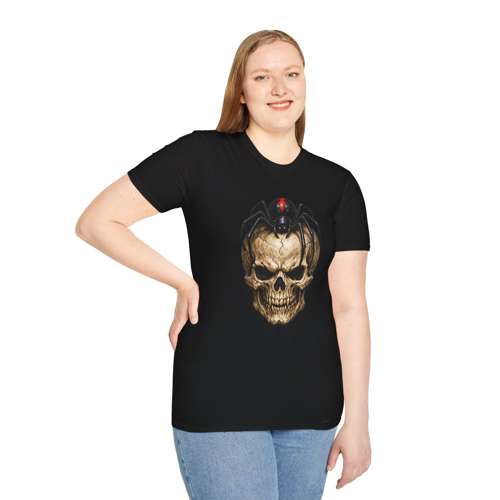 Skull with Black Widow Spider Graphic Gothic T-Shirt
