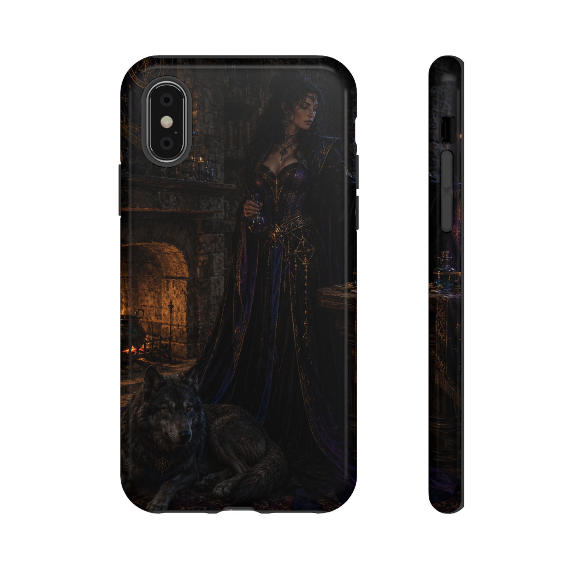 Gothic Witch Phone Case — Dark Fantasy Wolf & Fireplace Tough Case