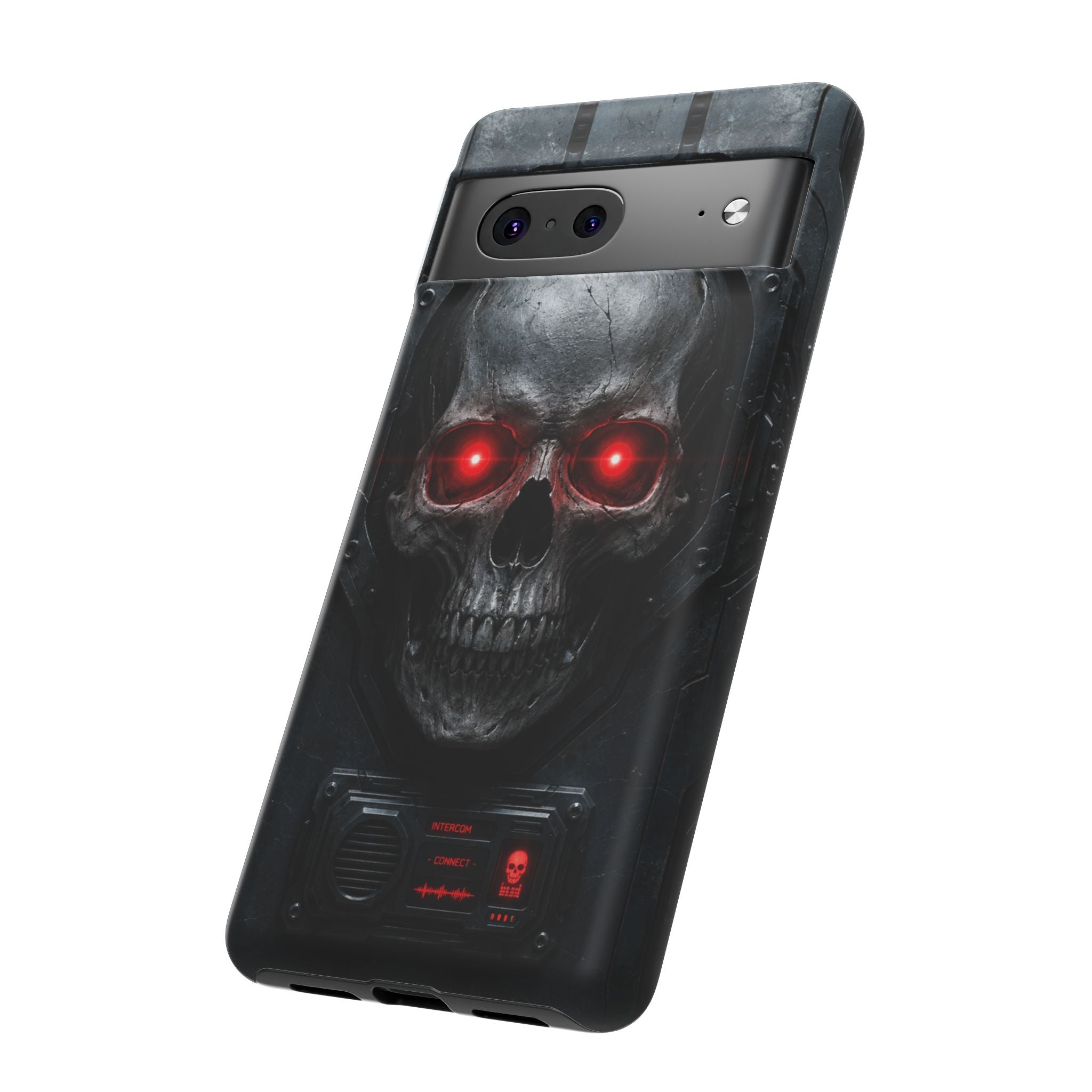 Skull Sentinel Phone Case — Red-Eyed Tactical Skull Protective Case