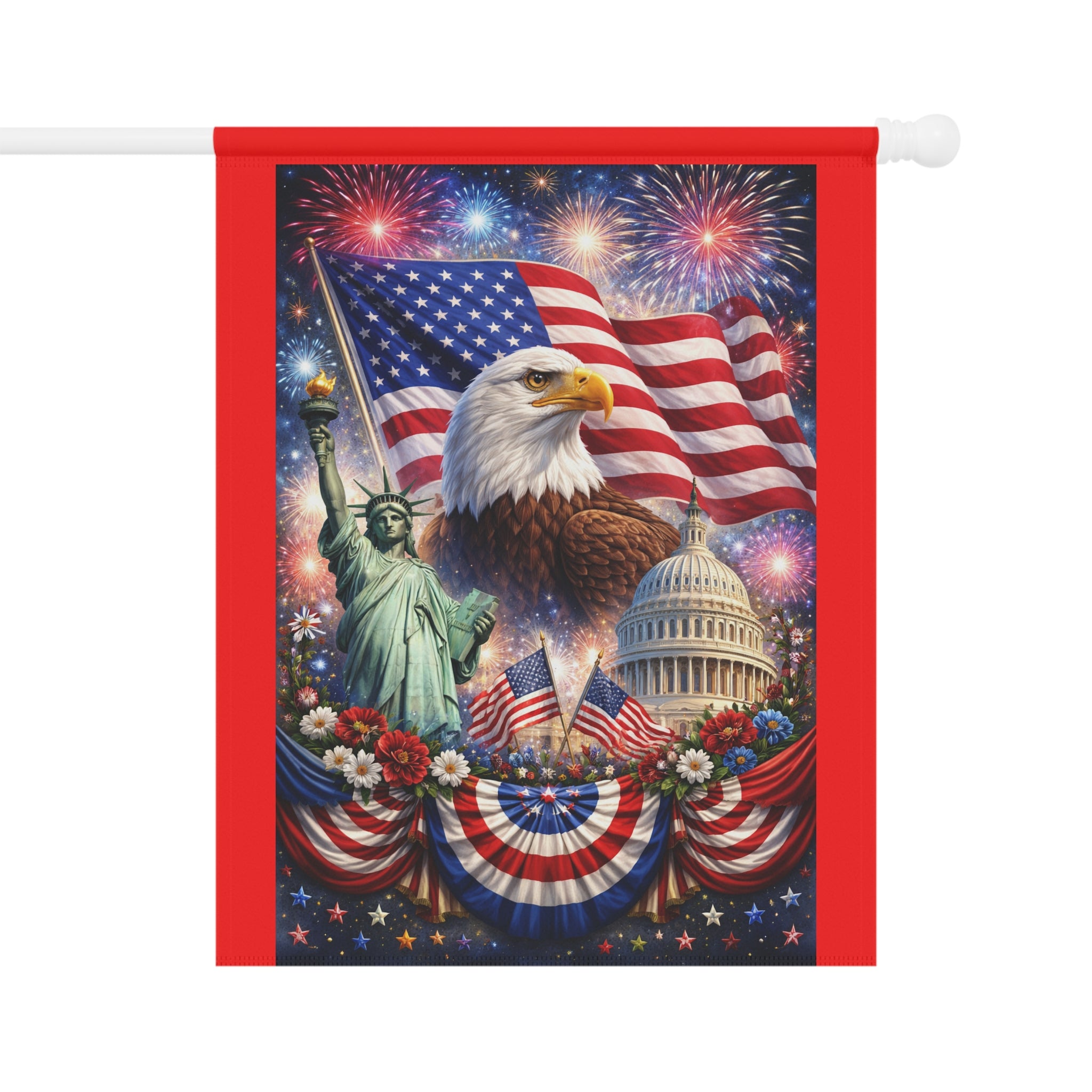Patriotic Eagle Garden Flag — American Flag, Statue of Liberty & Capitol Yard Banner