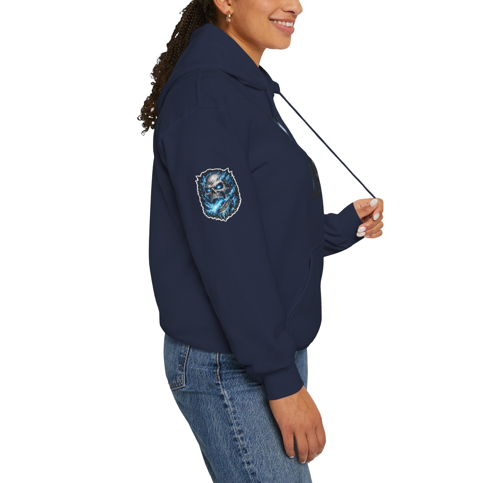 Premium Skull Hoodie — Blue Cyber Skull Graphic Pullover