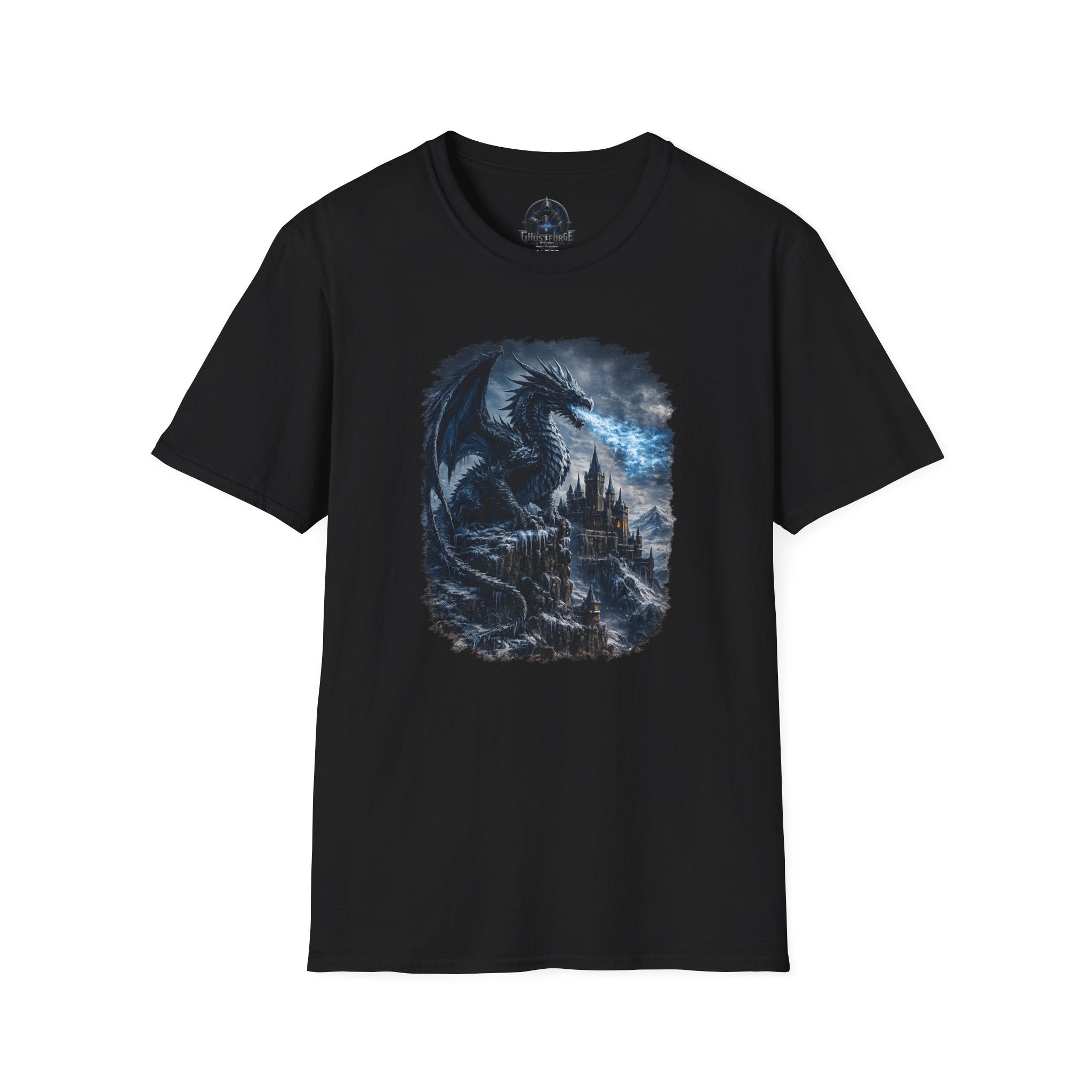 Ice Dragon Castle Graphic T-Shirt — Mystical Night Fantasy Tee
