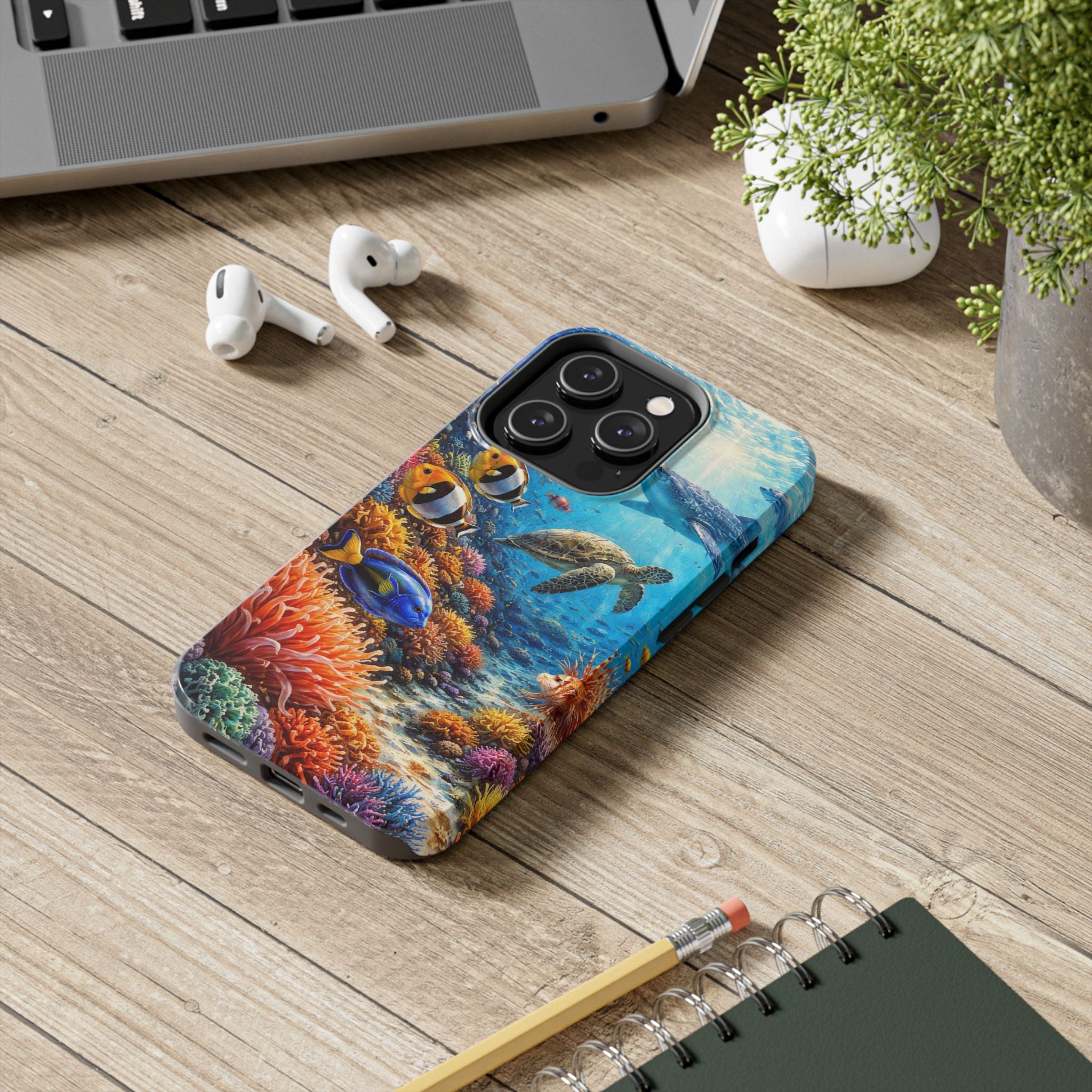 Ocean Reef Tough Phone Case — Colorful Sea Turtle & Tropical Fish Design