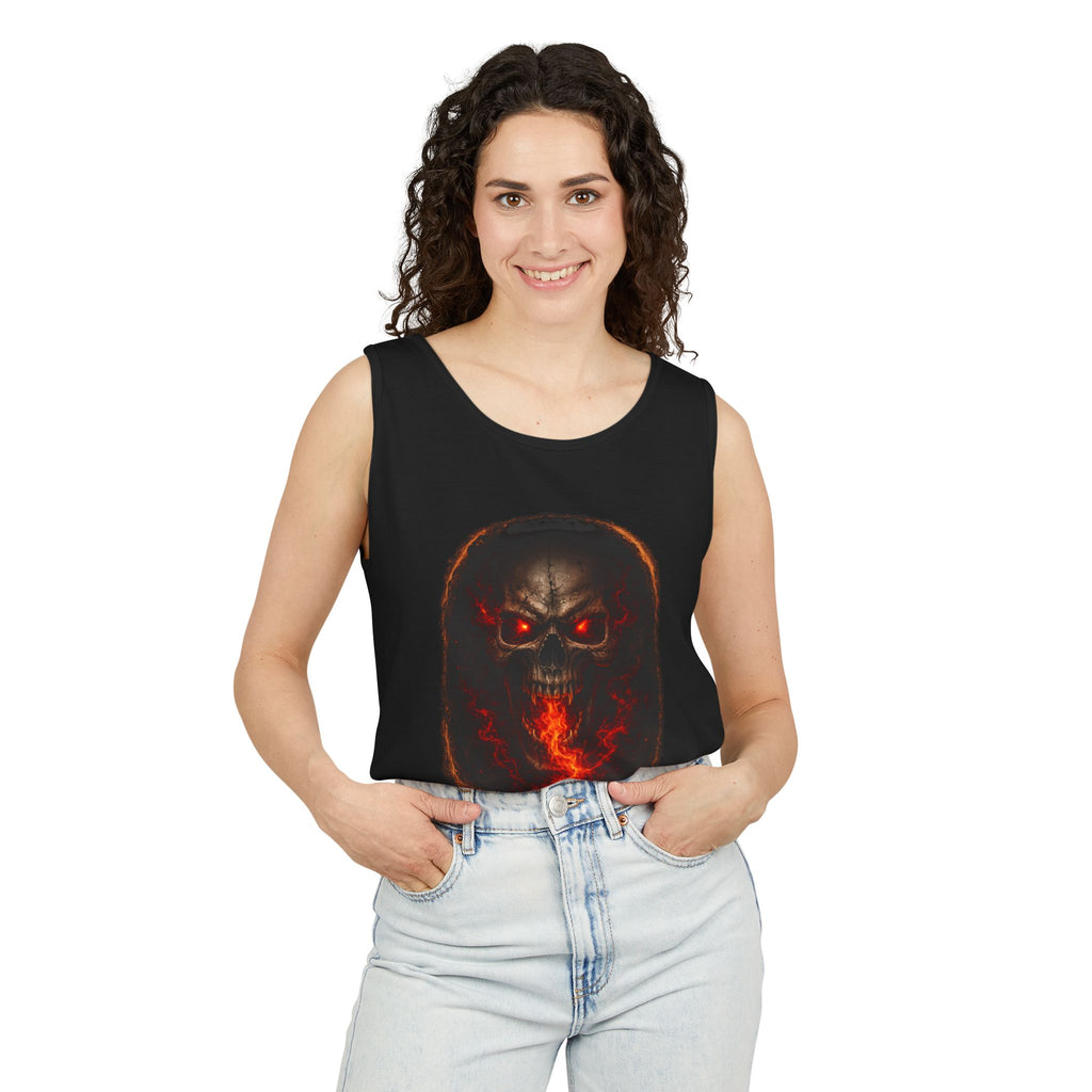 Demon Skull Flame Tank Top — Horror Graphic Summer Tee