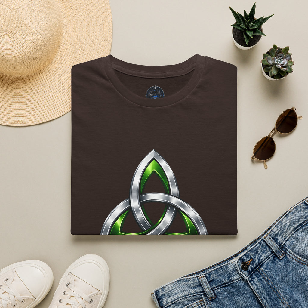Celtic Trinity Knot T-Shirt — Metallic Green Triquetra Design