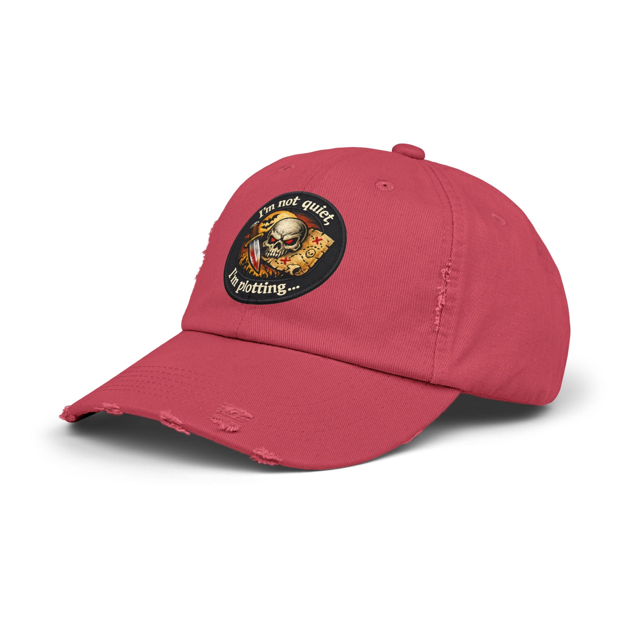 Skull & Map Distressed Cap – "I'm Not Quiet, I'm Plotting" Hat