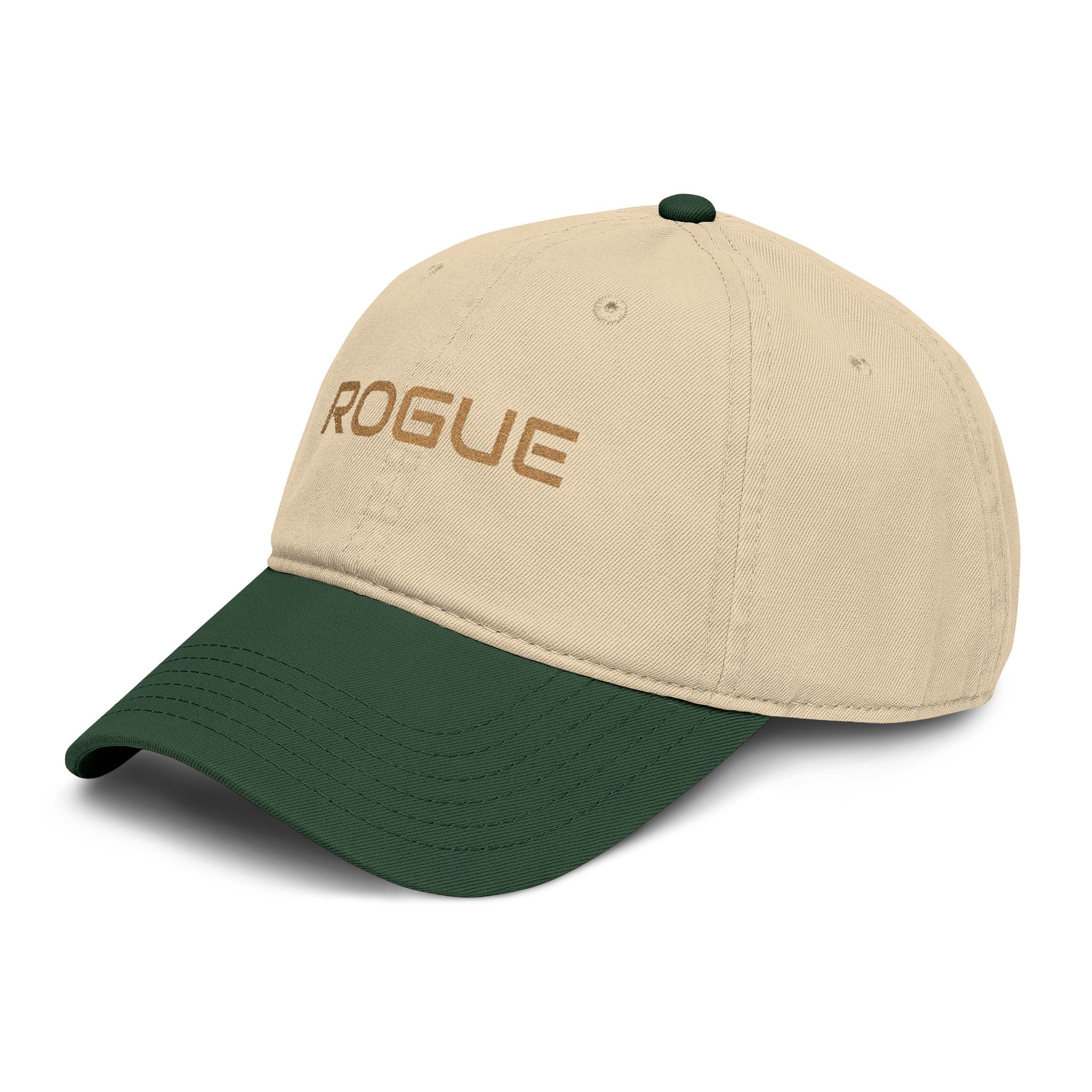 Rogue Embroidered Washed Baseball Cap — Vintage Gray Dad Hat with Gold Stitching