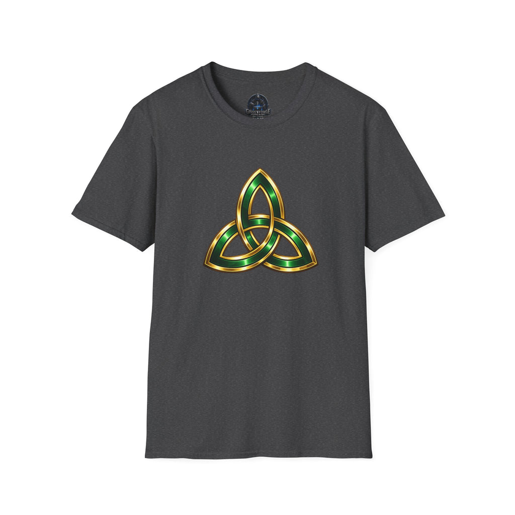 Celtic Trinity Knot T-Shirt — Gold & Emerald Irish Triquetra Design