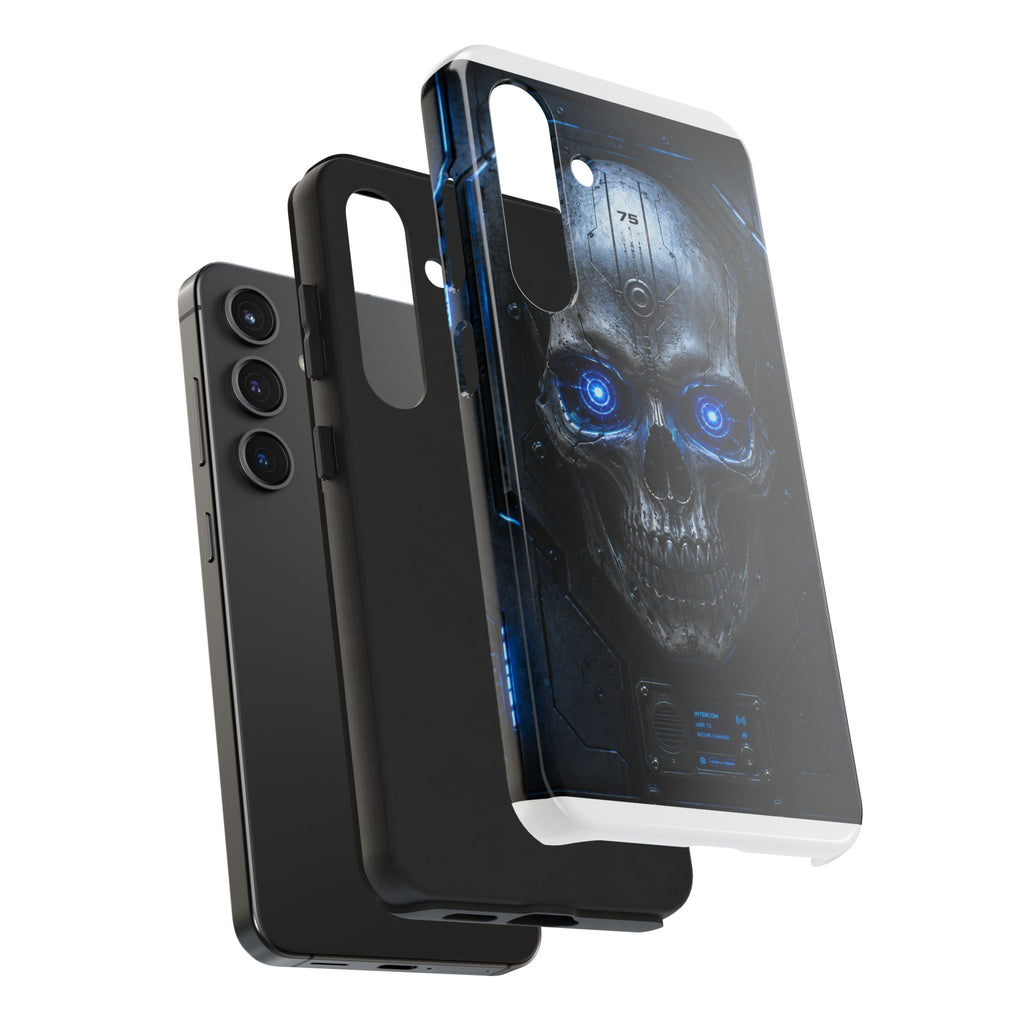 Cyber Skull Tough Phone Case — Blue LED Scary Robot Skull iPhone Case