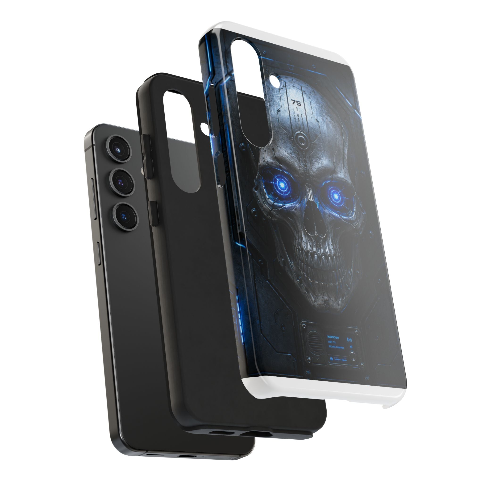 Cyber Skull Tough Phone Case — Blue LED Scary Robot Skull iPhone Case