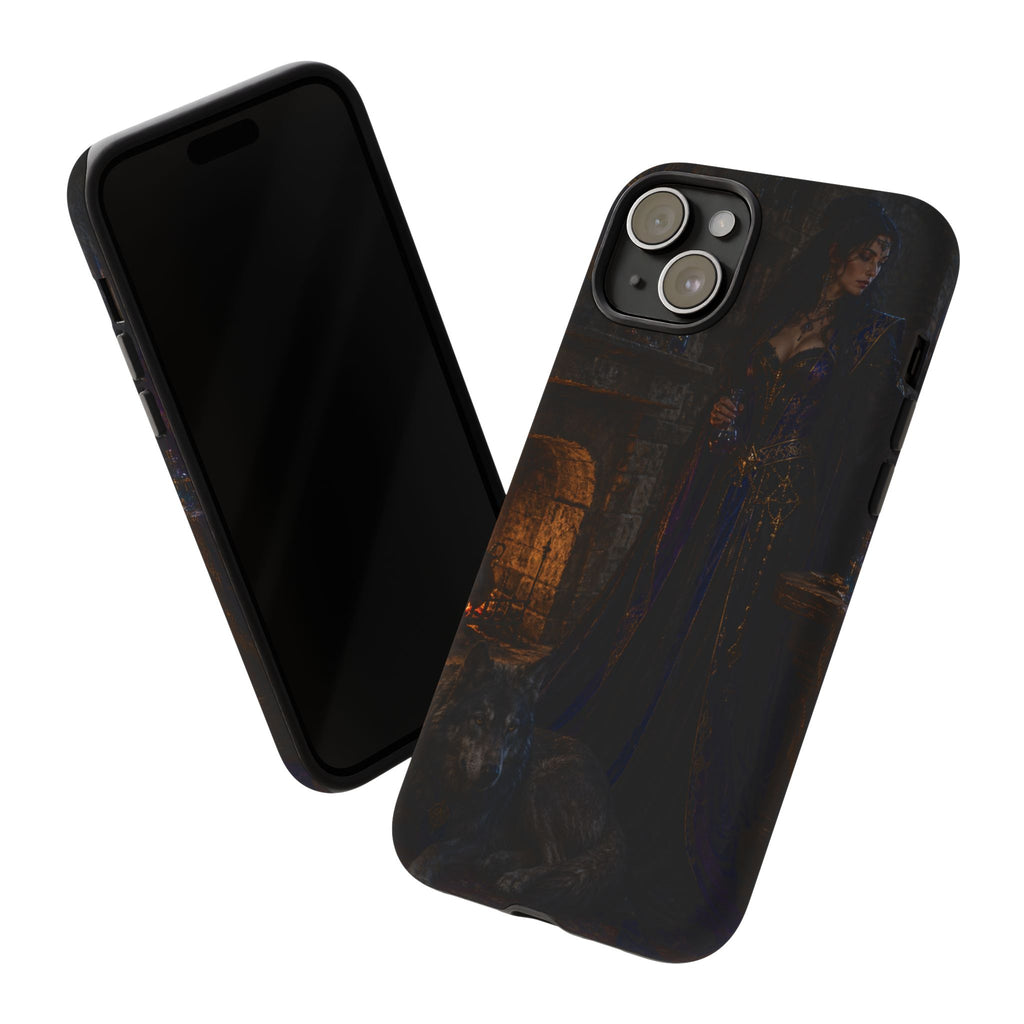 Gothic Witch Phone Case — Dark Fantasy Wolf & Fireplace Tough Case