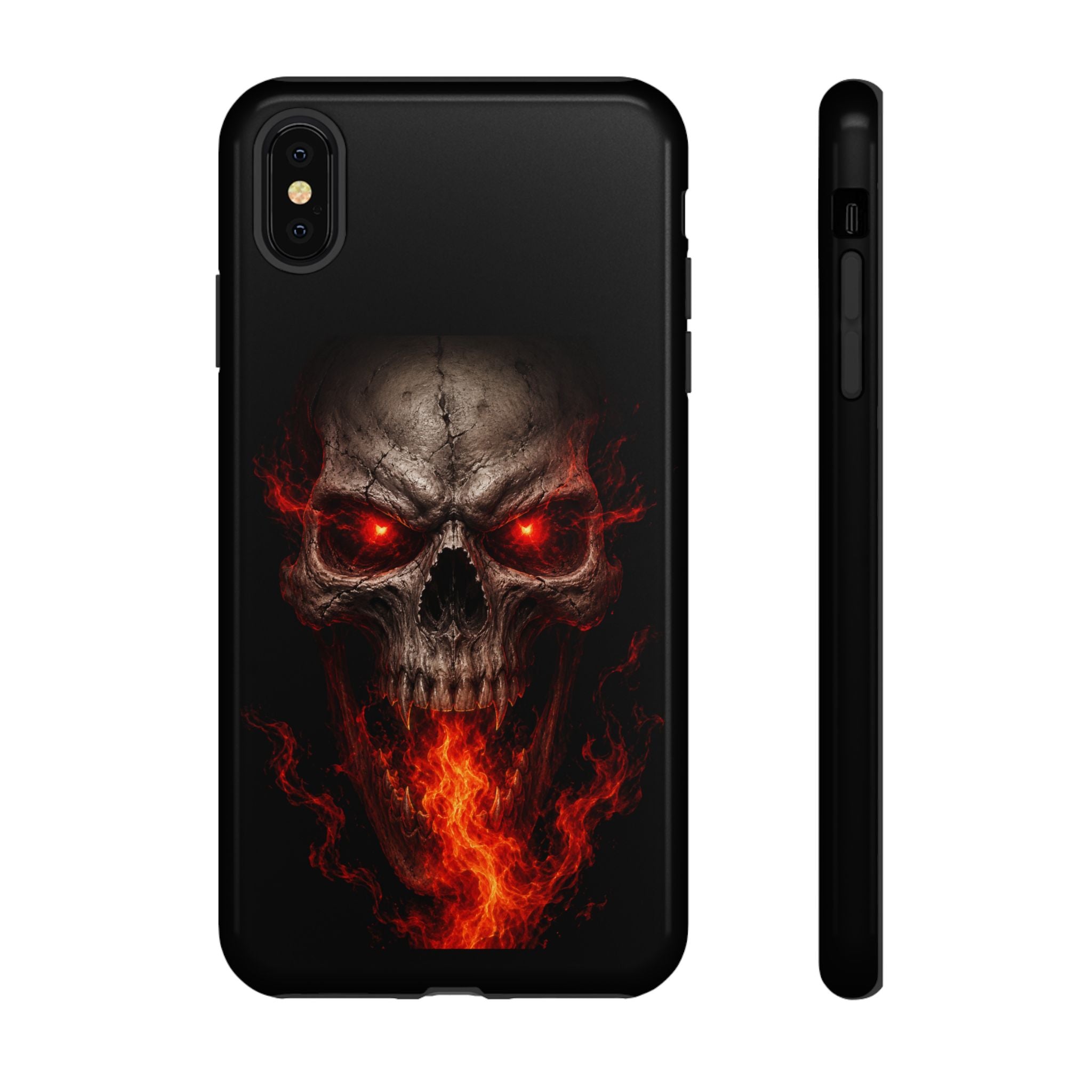Flaming Skull Tough Case — Heavy-Duty Phone Case with Red-Eye Skull Design