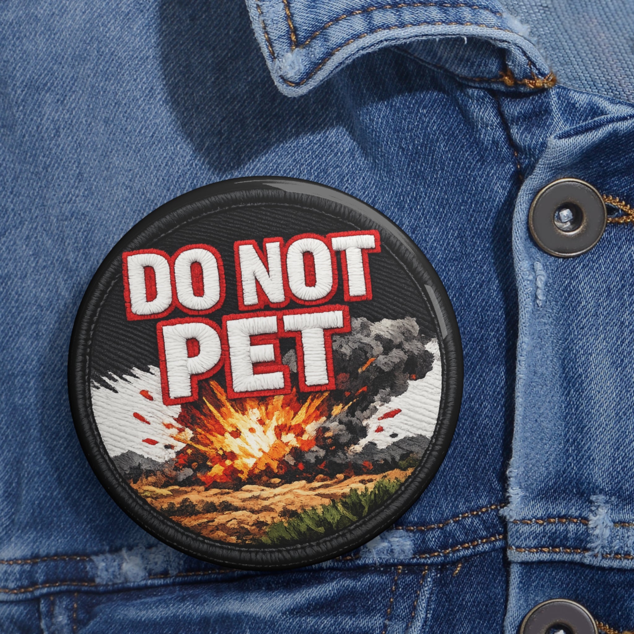 Do Not Pet Pin Button — Funny Retro Explosion Badge