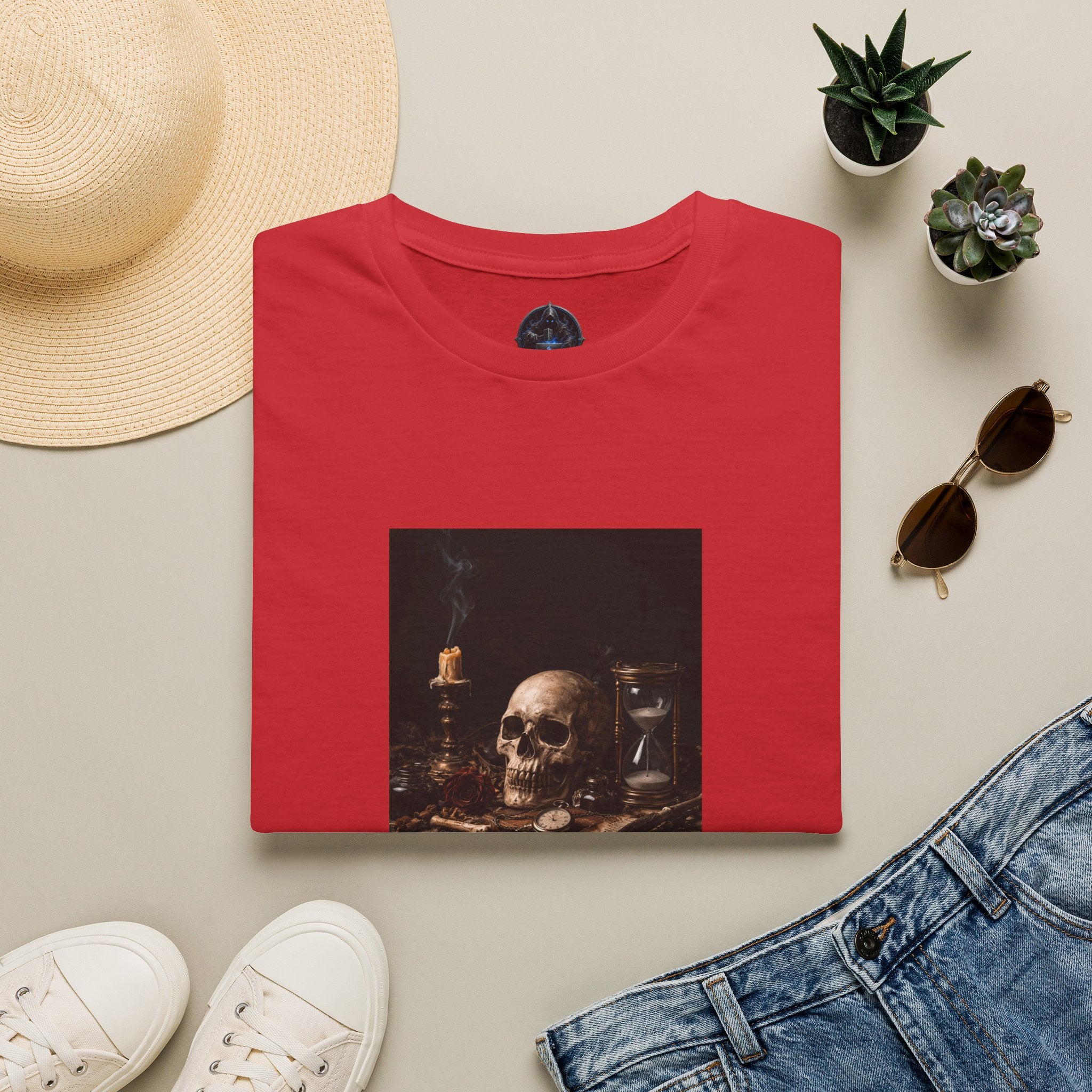 Skull Still Life T-Shirt — Vintage Vanitas Candle & Hourglass Tee