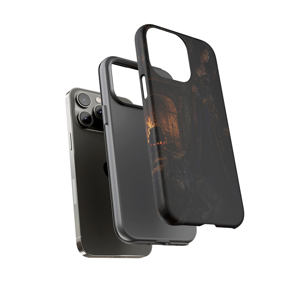 Gothic Witch Phone Case — Dark Fantasy Wolf & Fireplace Tough Case