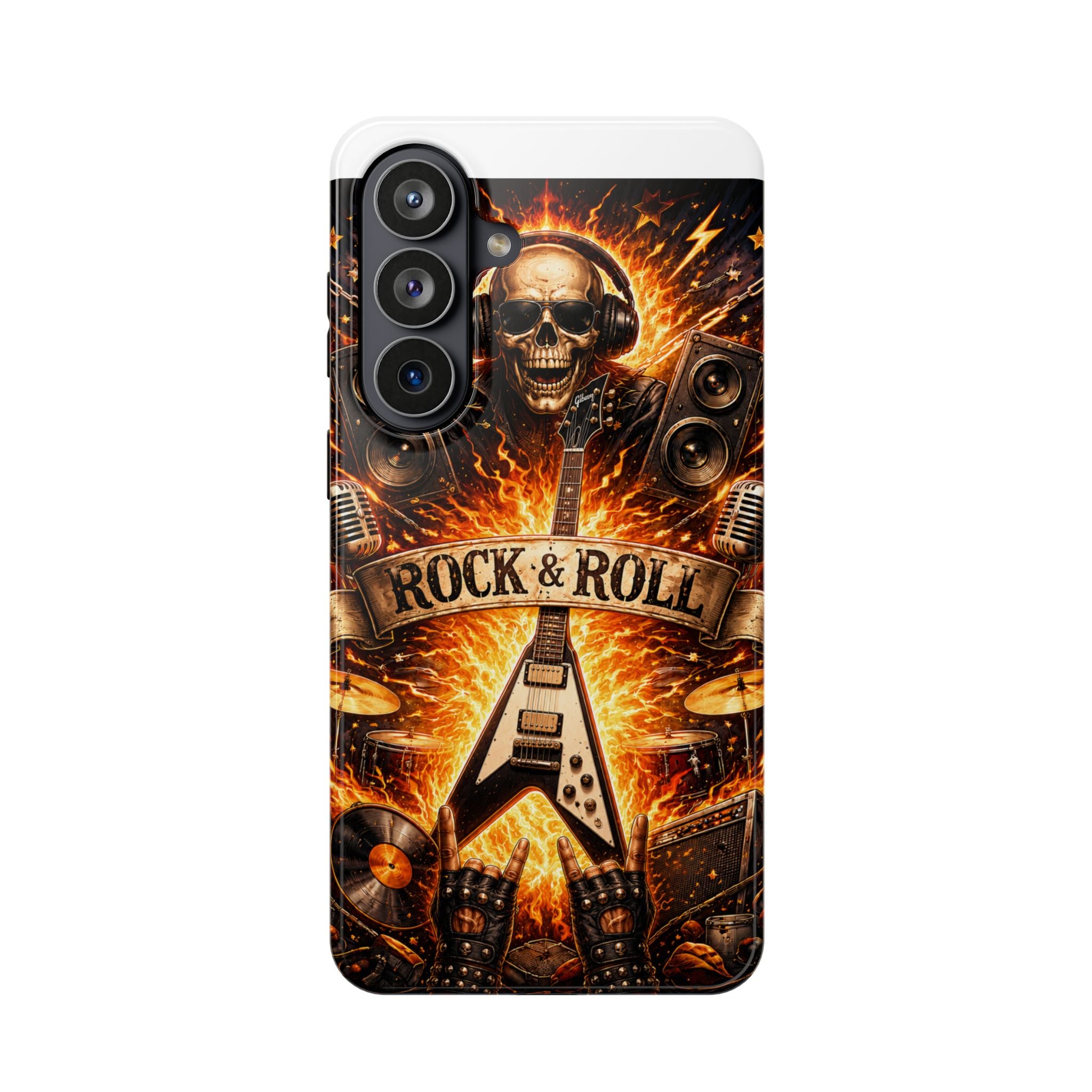 Rock & Roll Skull Guitar Phone Case — Magnetic Impact-Resistant
