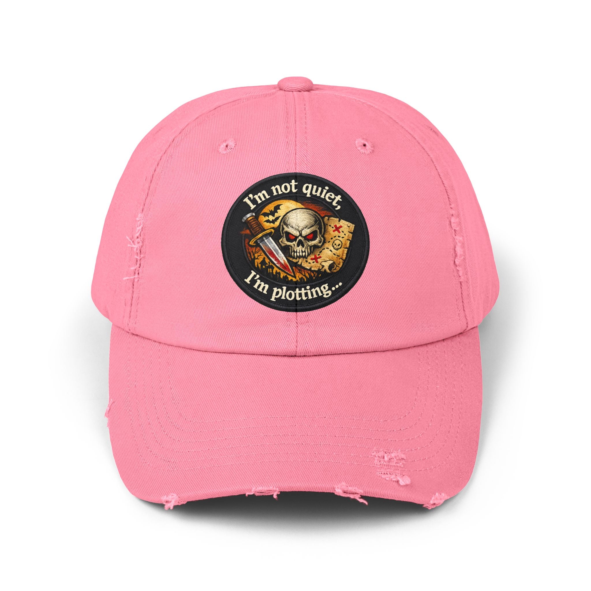 Skull & Map Distressed Cap – "I'm Not Quiet, I'm Plotting" Hat