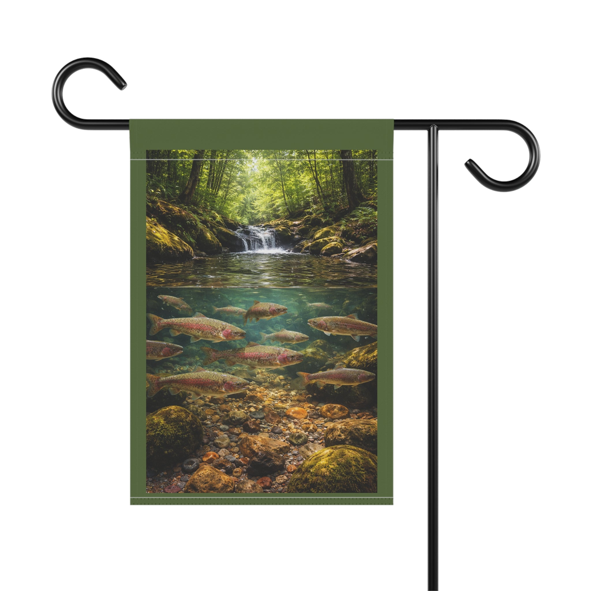 Trout Stream Garden Flag – Woodland Waterfall Yard Banner