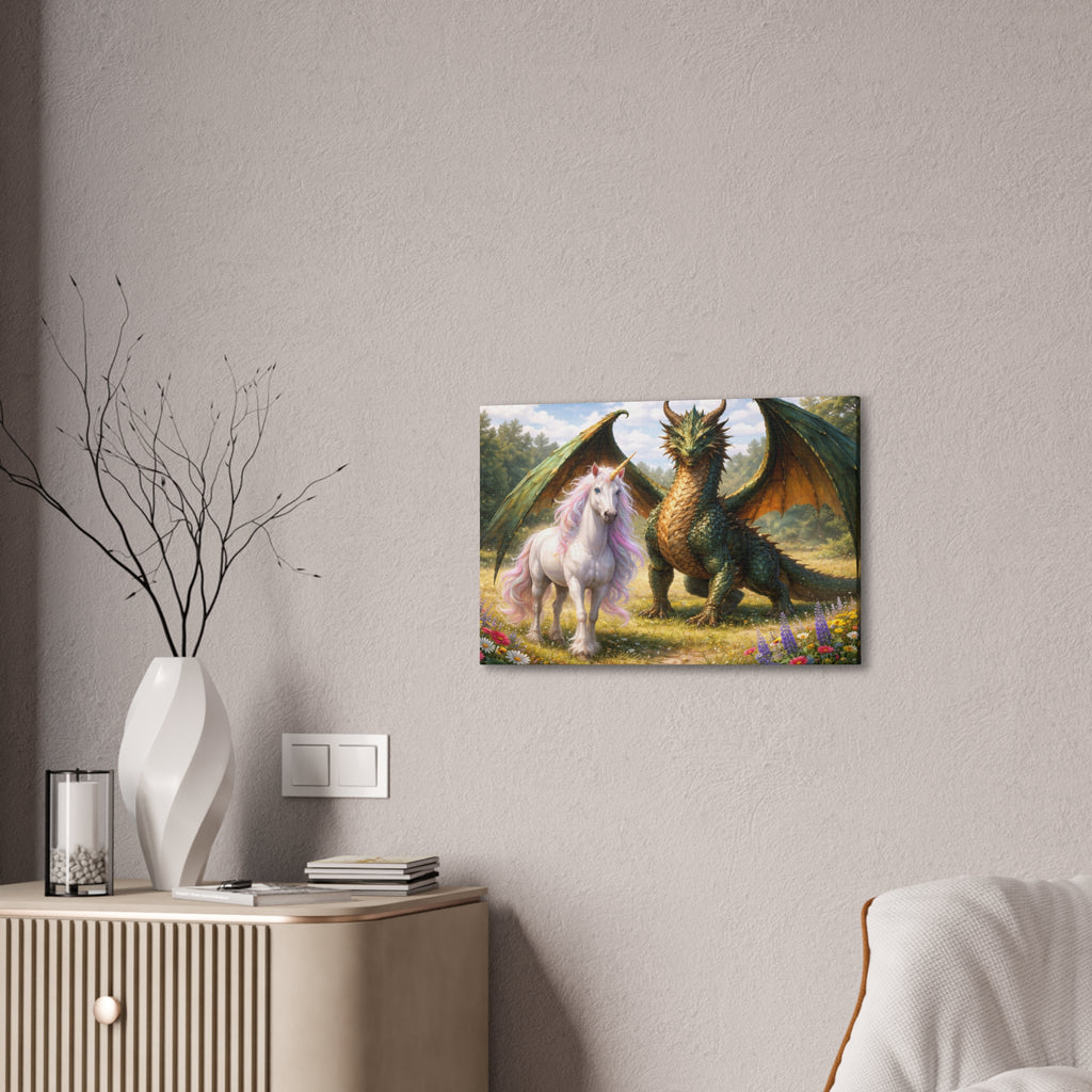 Dragon and Unicorn Canvas Wall Art — Fantasy Creature Print for Nursery, Kids’ Room & Fantasy Decor