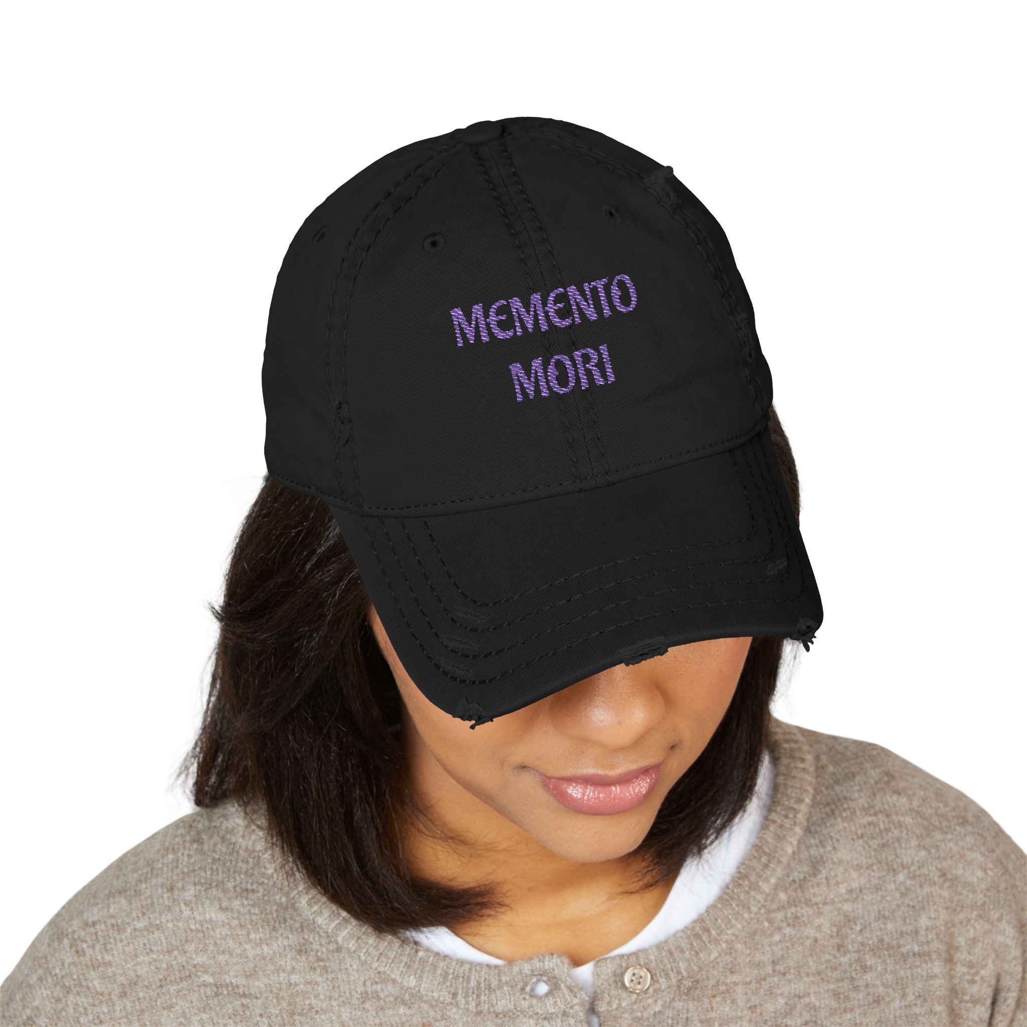 Memento Mori Embroidered Distressed Dad Hat