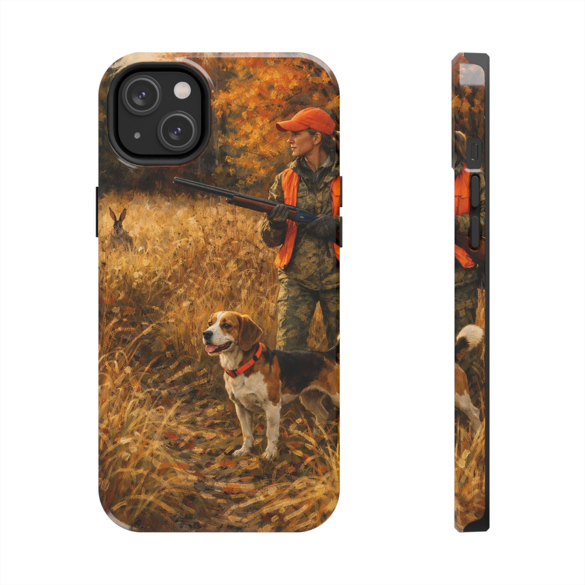 Hunting Scene Tough Phone Case — Hunter & Beagle Autumn Field Protective Cover