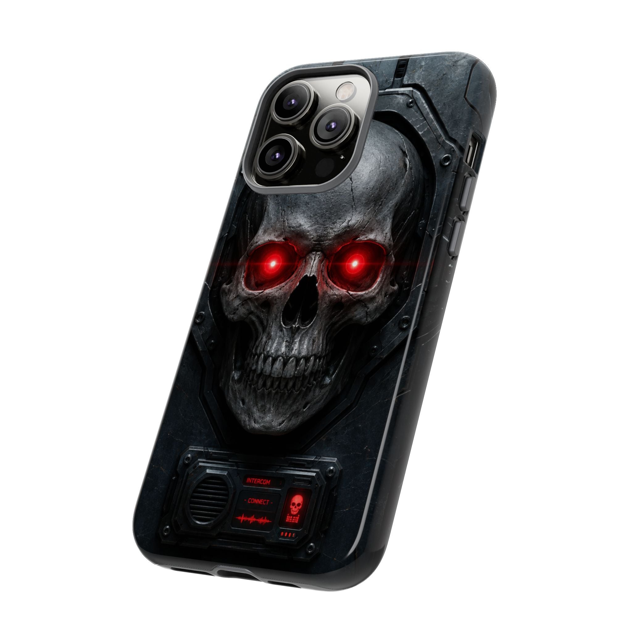 Skull Sentinel Phone Case — Red-Eyed Tactical Skull Protective Case