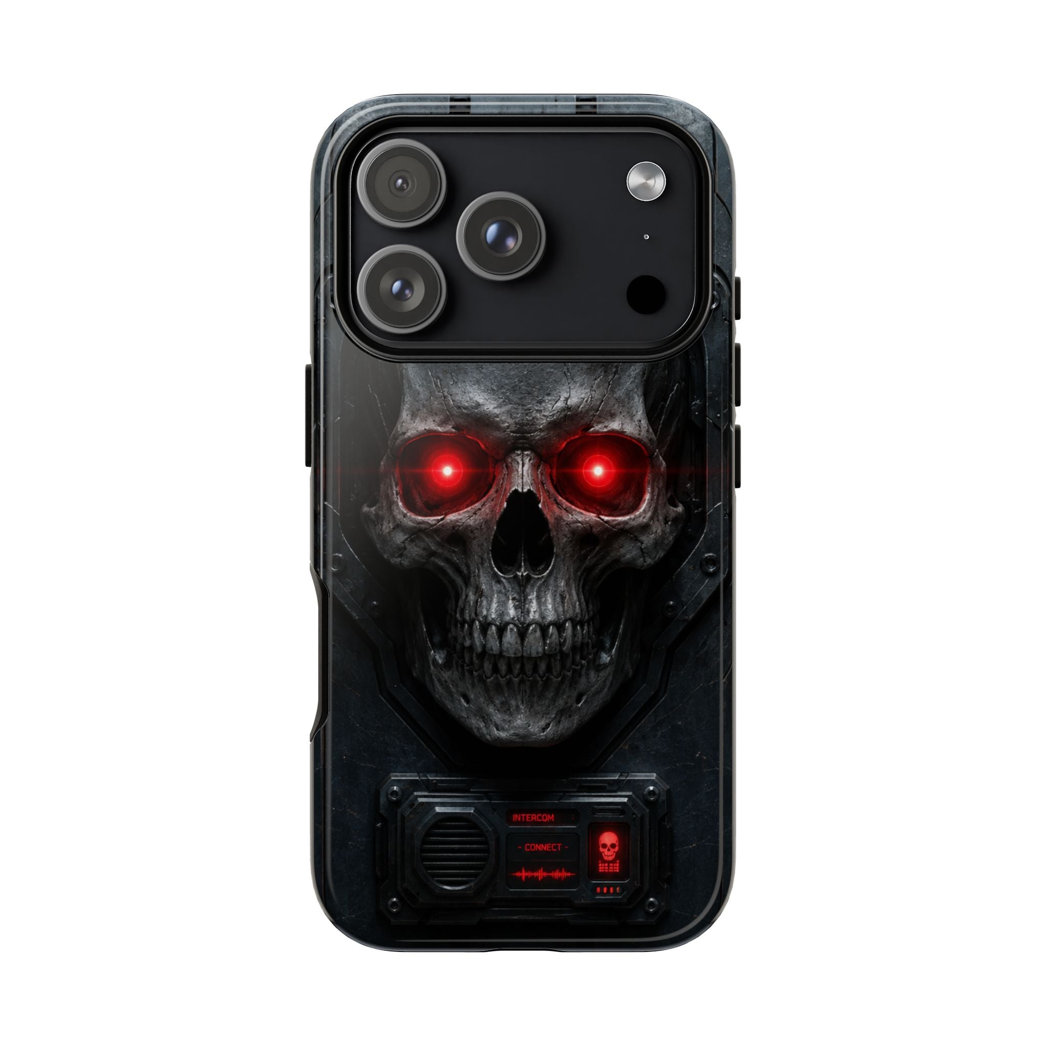 Skull Sentinel Phone Case — Red-Eyed Tactical Skull Protective Case