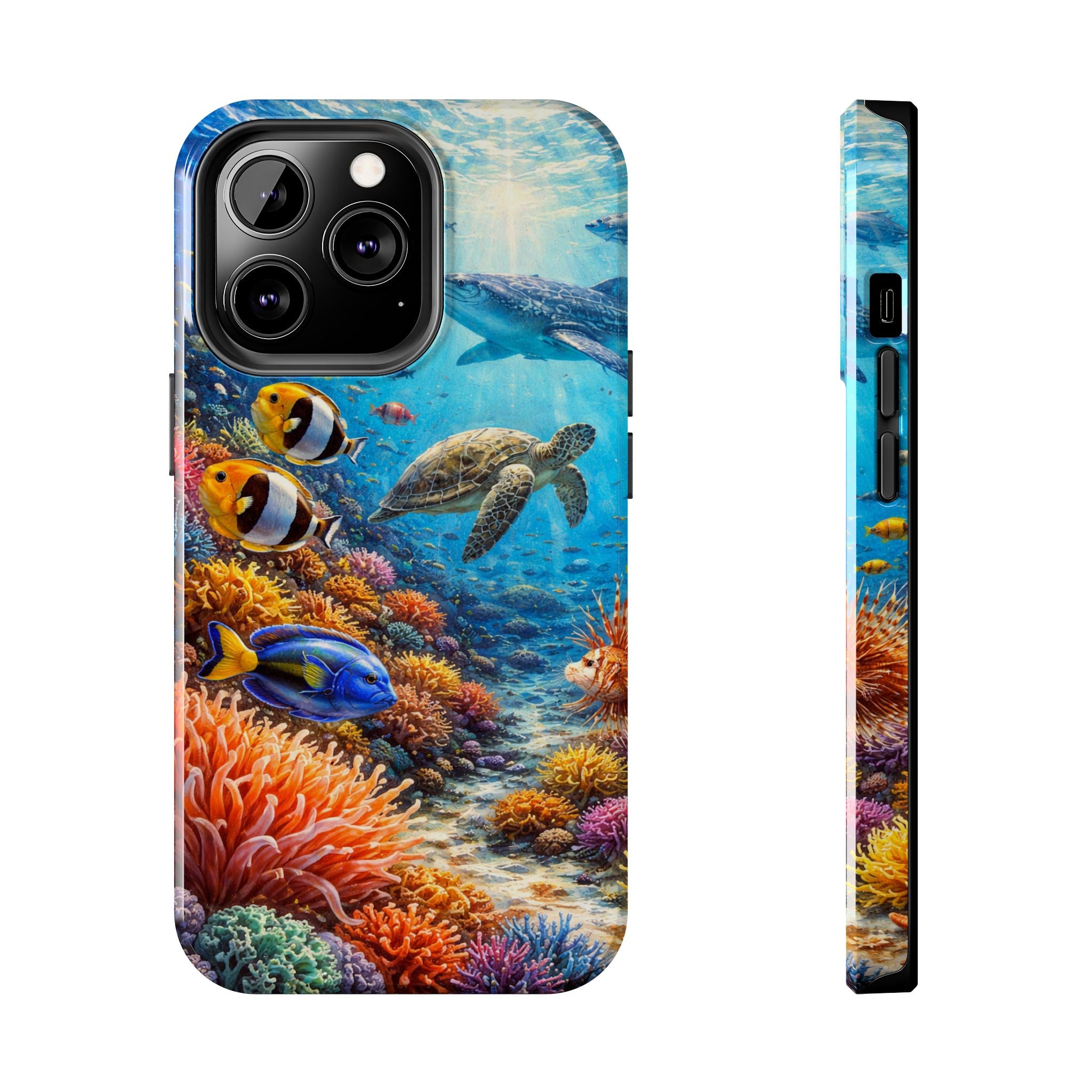 Ocean Reef Tough Phone Case — Colorful Sea Turtle & Tropical Fish Design