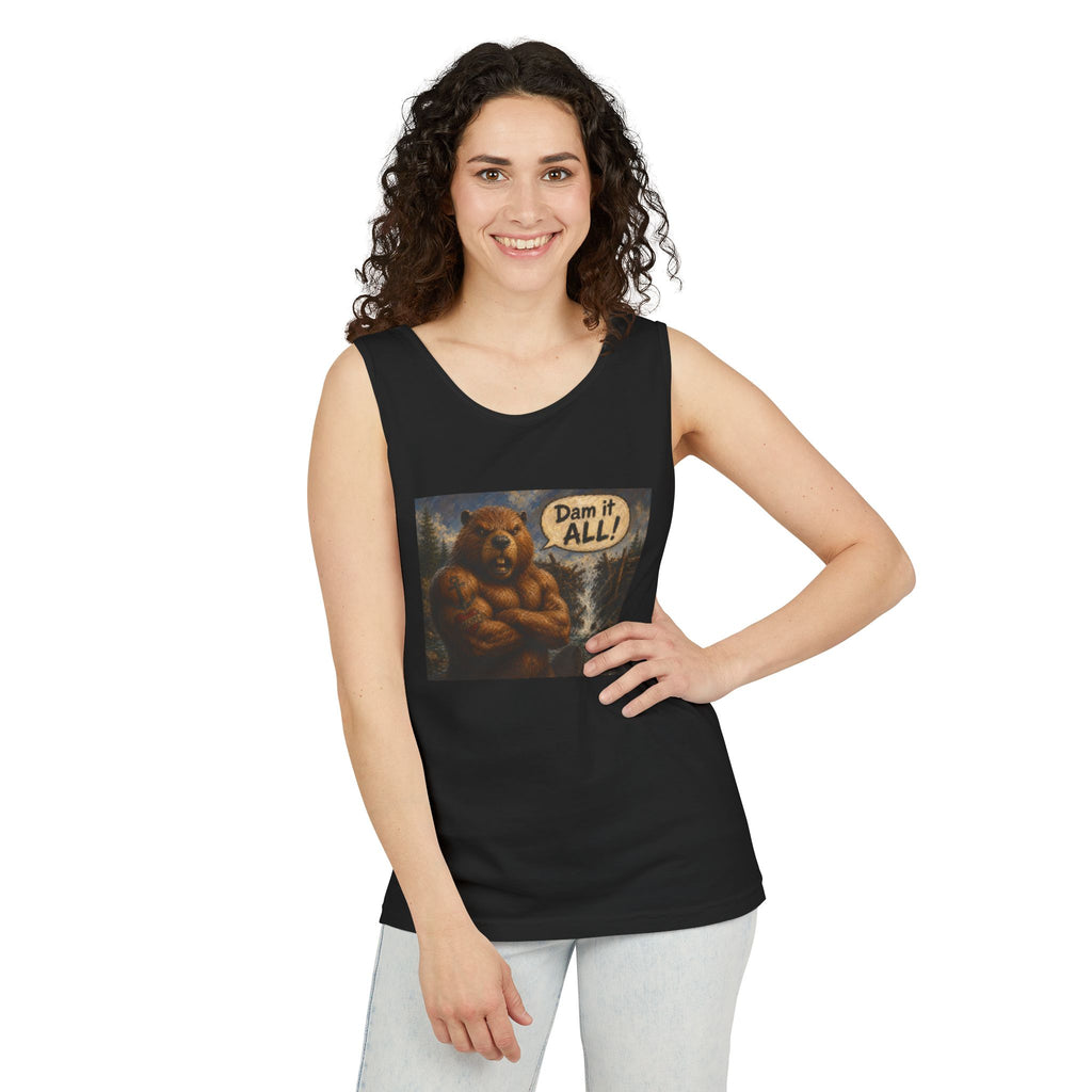 Big Beaver Graphic Tank Top — 'Dam It, All!' Vintage Wilderness Humor