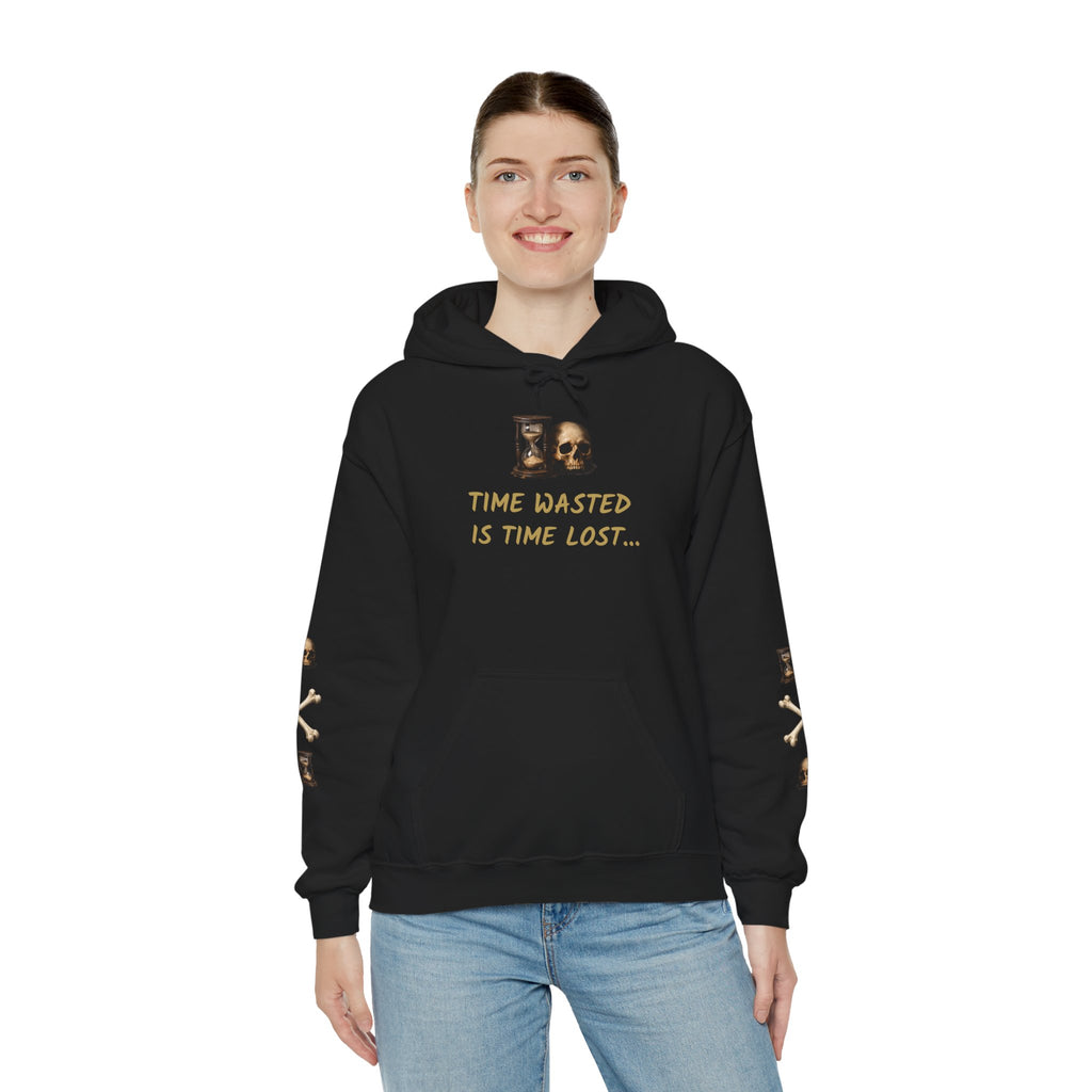 Premium Motorcycle Hoodie - "Time Wasted Is Time Lost" Skull & Crossbones Biker Pullover
