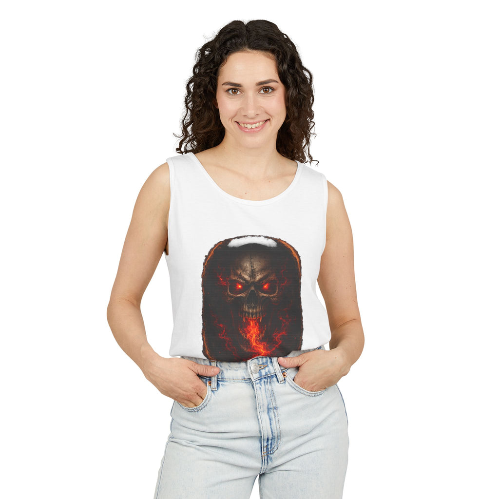 Demon Skull Flame Tank Top — Horror Graphic Summer Tee