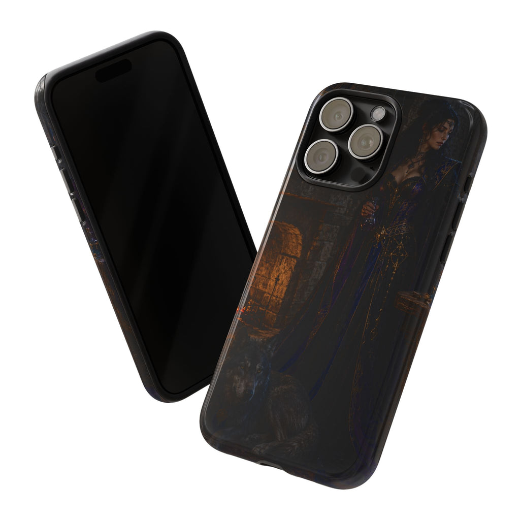Gothic Witch Phone Case — Dark Fantasy Wolf & Fireplace Tough Case