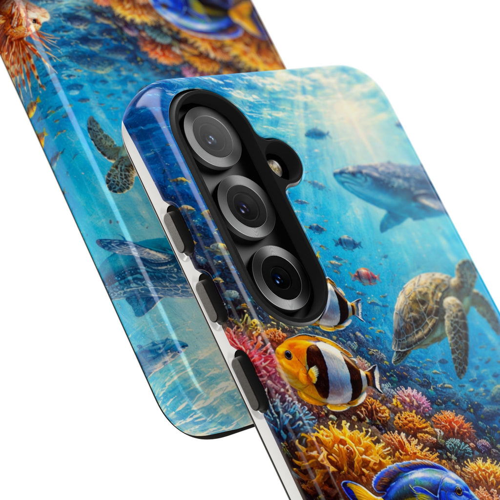 Ocean Reef Tough Phone Case — Colorful Sea Turtle & Tropical Fish Design