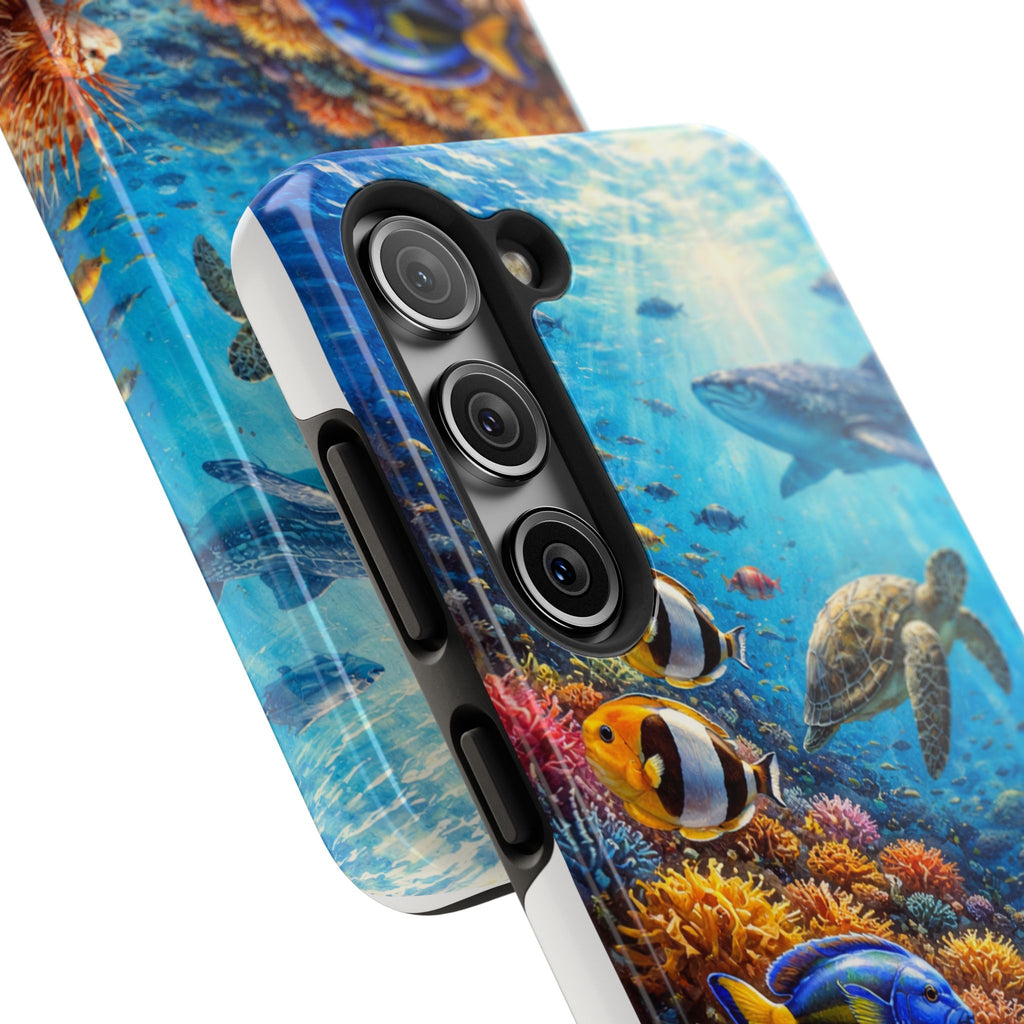 Ocean Reef Tough Phone Case — Colorful Sea Turtle & Tropical Fish Design