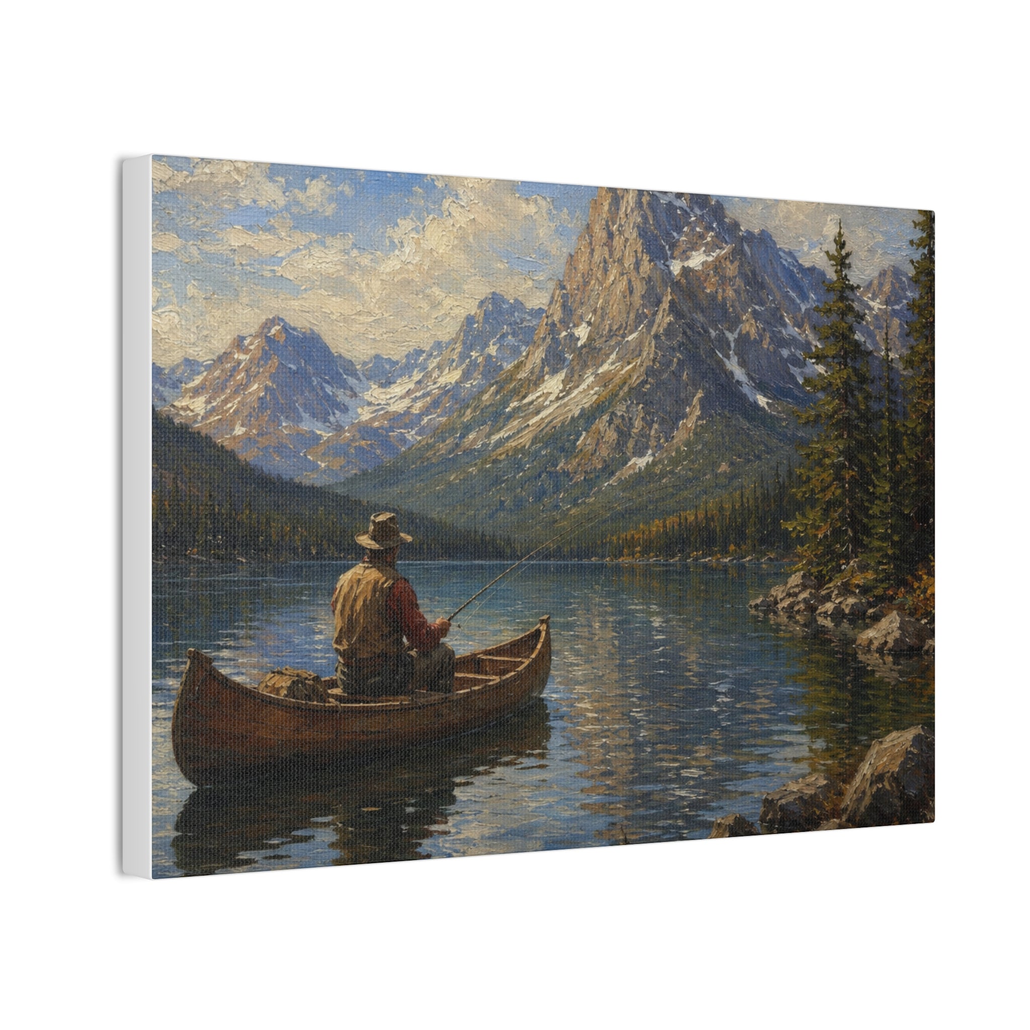 Mountain Lake Canoe Canvas Print