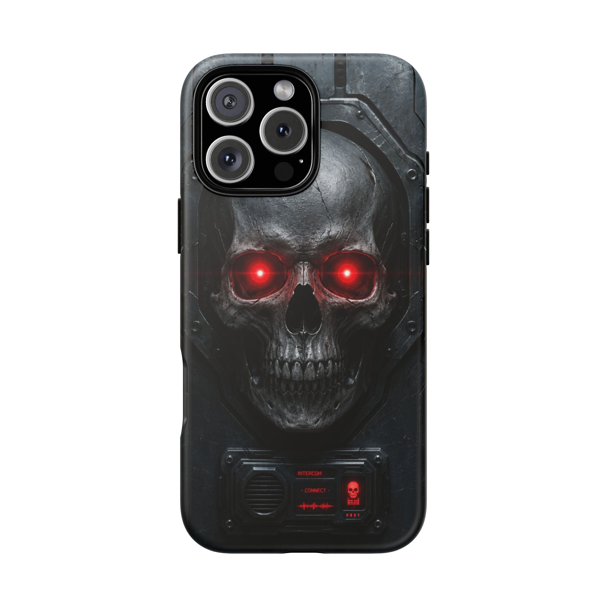 Skull Sentinel Phone Case — Red-Eyed Tactical Skull Protective Case