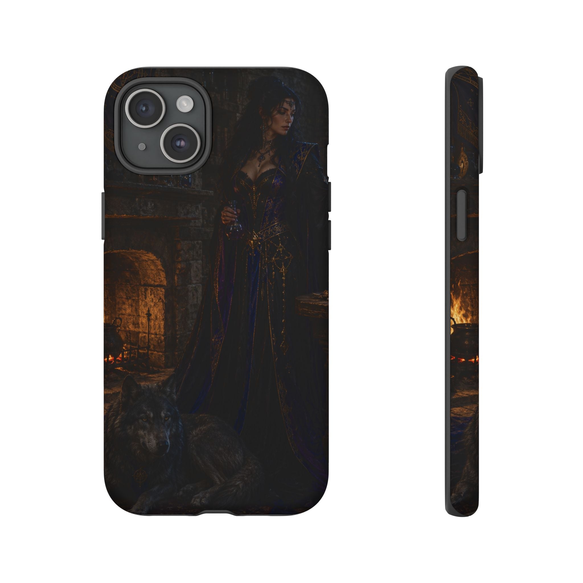 Gothic Witch Phone Case — Dark Fantasy Wolf & Fireplace Tough Case