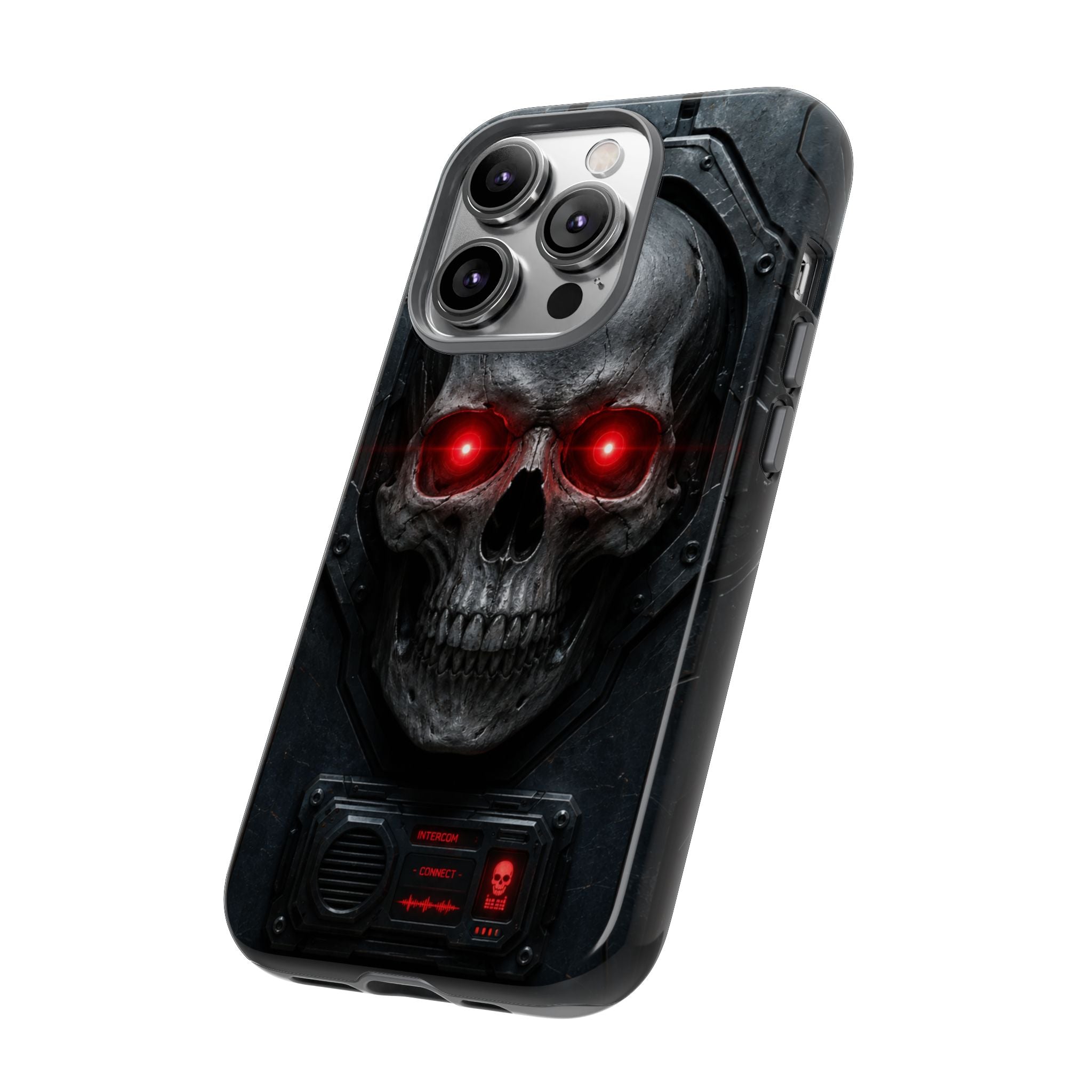 Skull Sentinel Phone Case — Red-Eyed Tactical Skull Protective Case