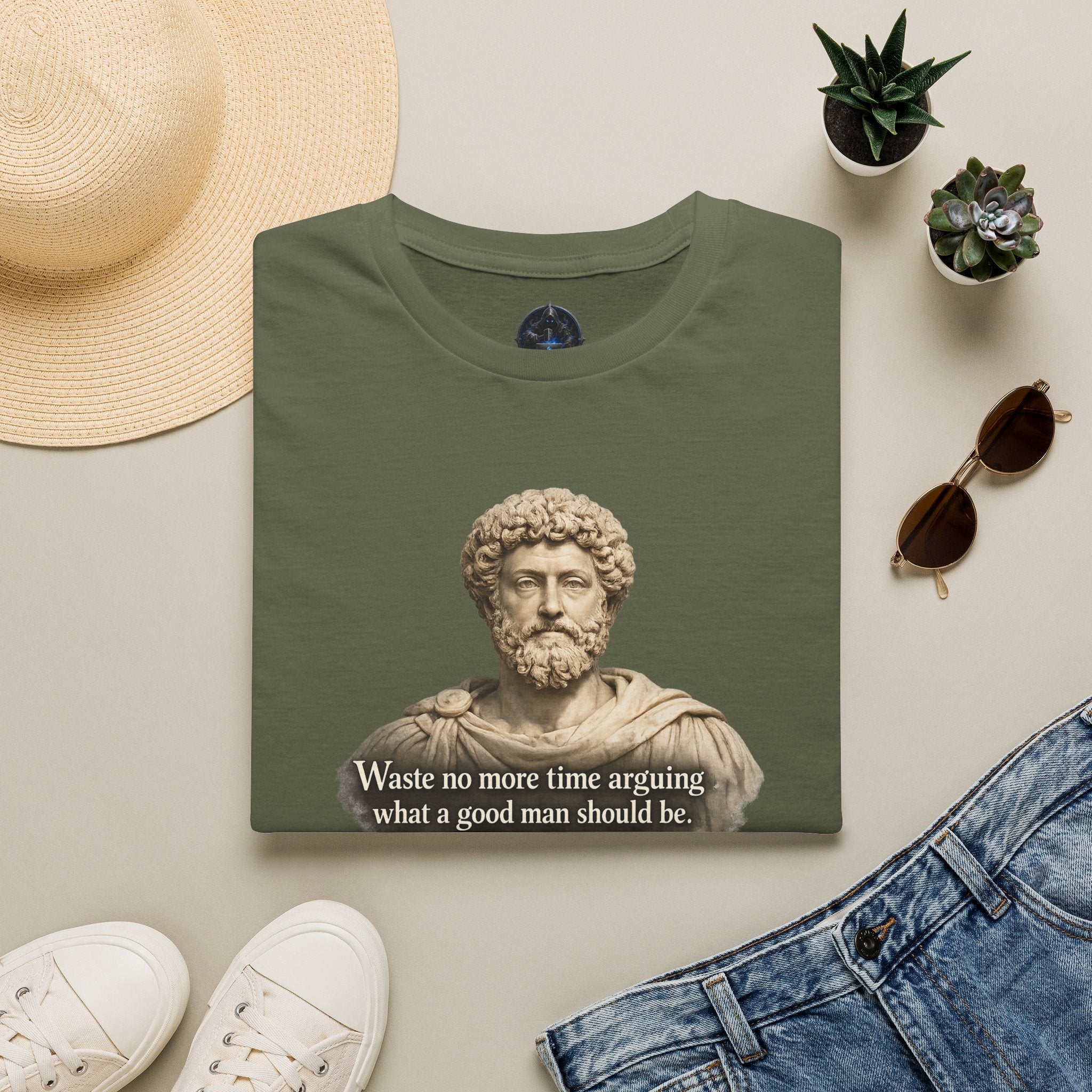 Marcus Aurelius Bust T-Shirt – “Waste No More Time...” Stoic Quote Tee