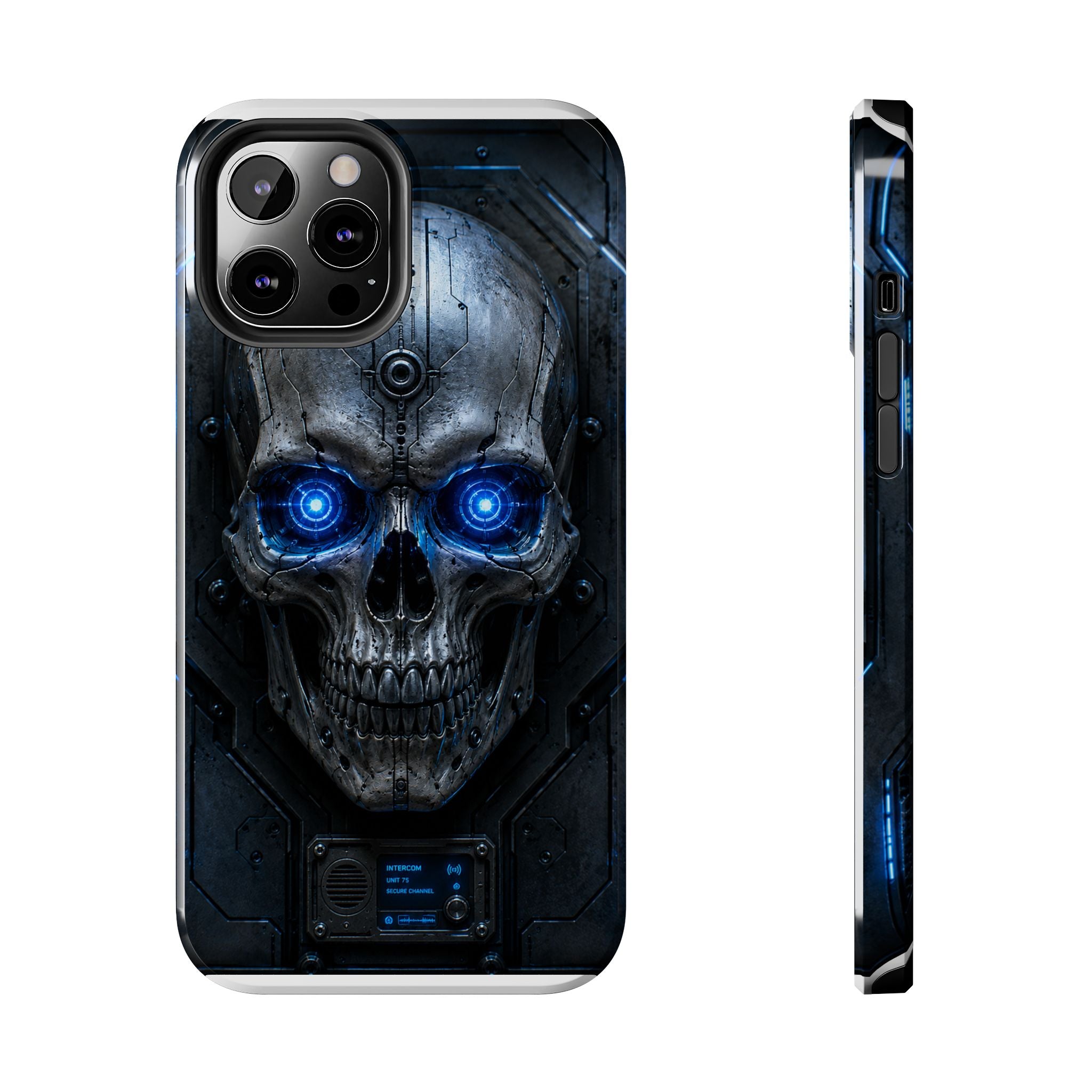 Cyber Skull Tough Phone Case — Blue LED Scary Robot Skull iPhone Case