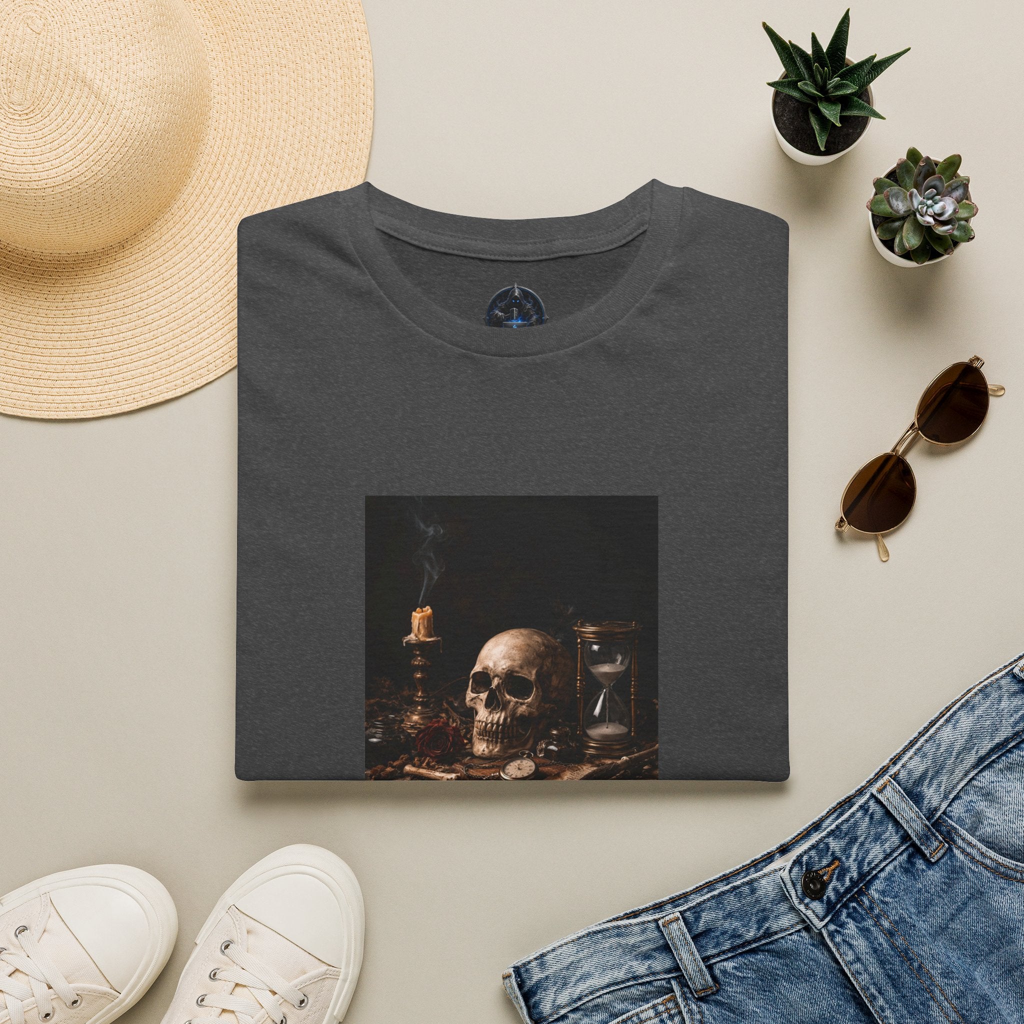 Skull Still Life T-Shirt — Vintage Vanitas Candle & Hourglass Tee