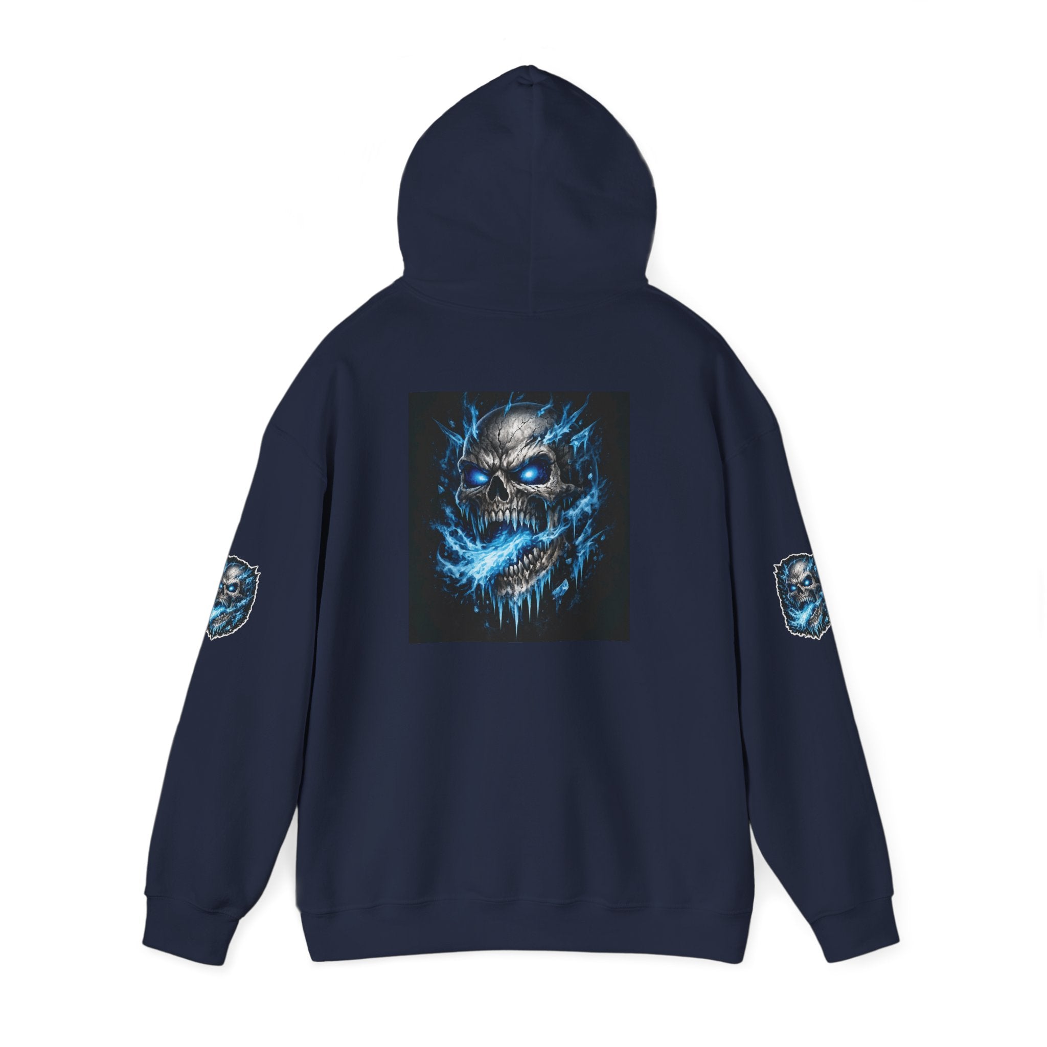 Premium Skull Hoodie — Blue Cyber Skull Graphic Pullover