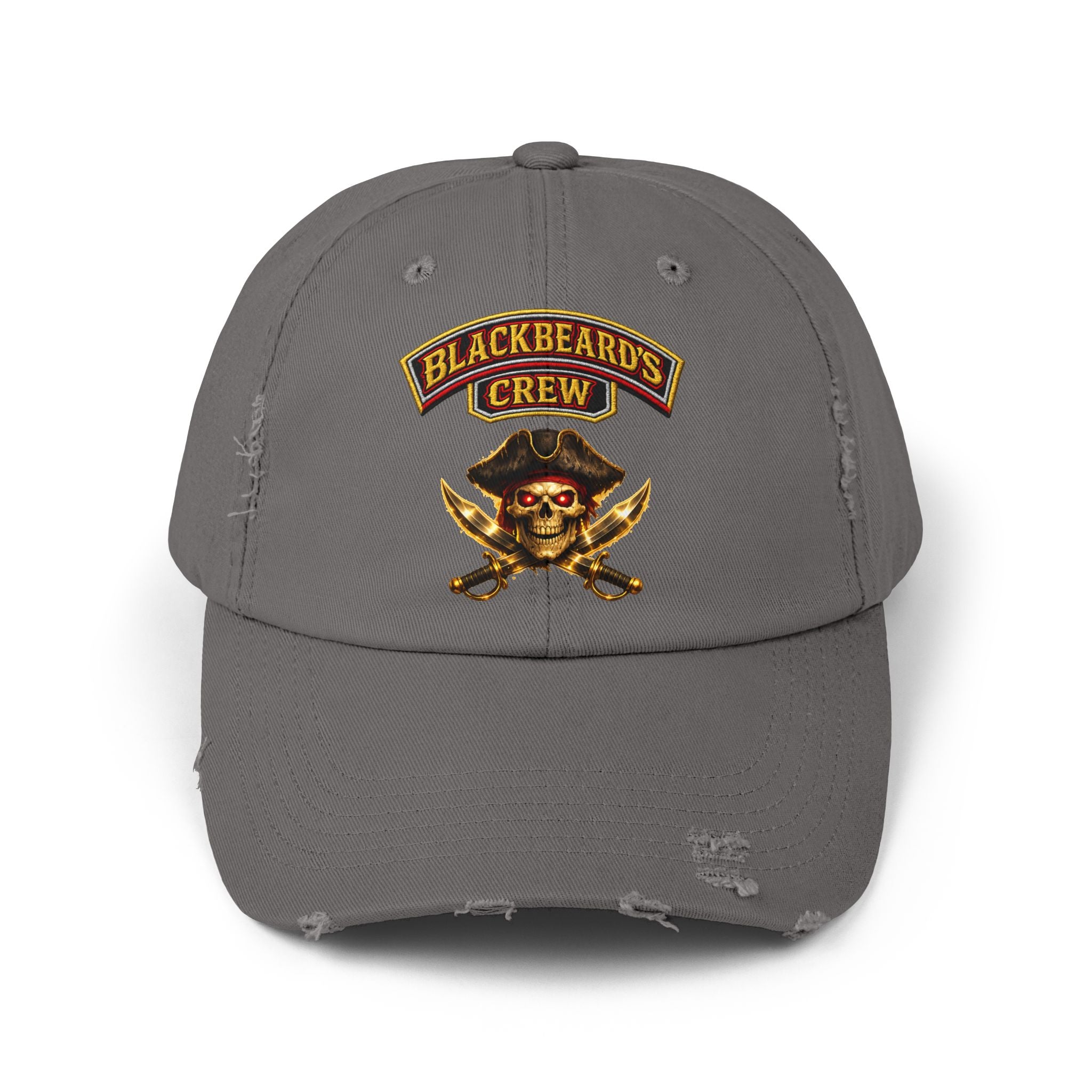 Blackbeard's Crew Distressed Baseball Cap — Pirate Skull Patch Hat