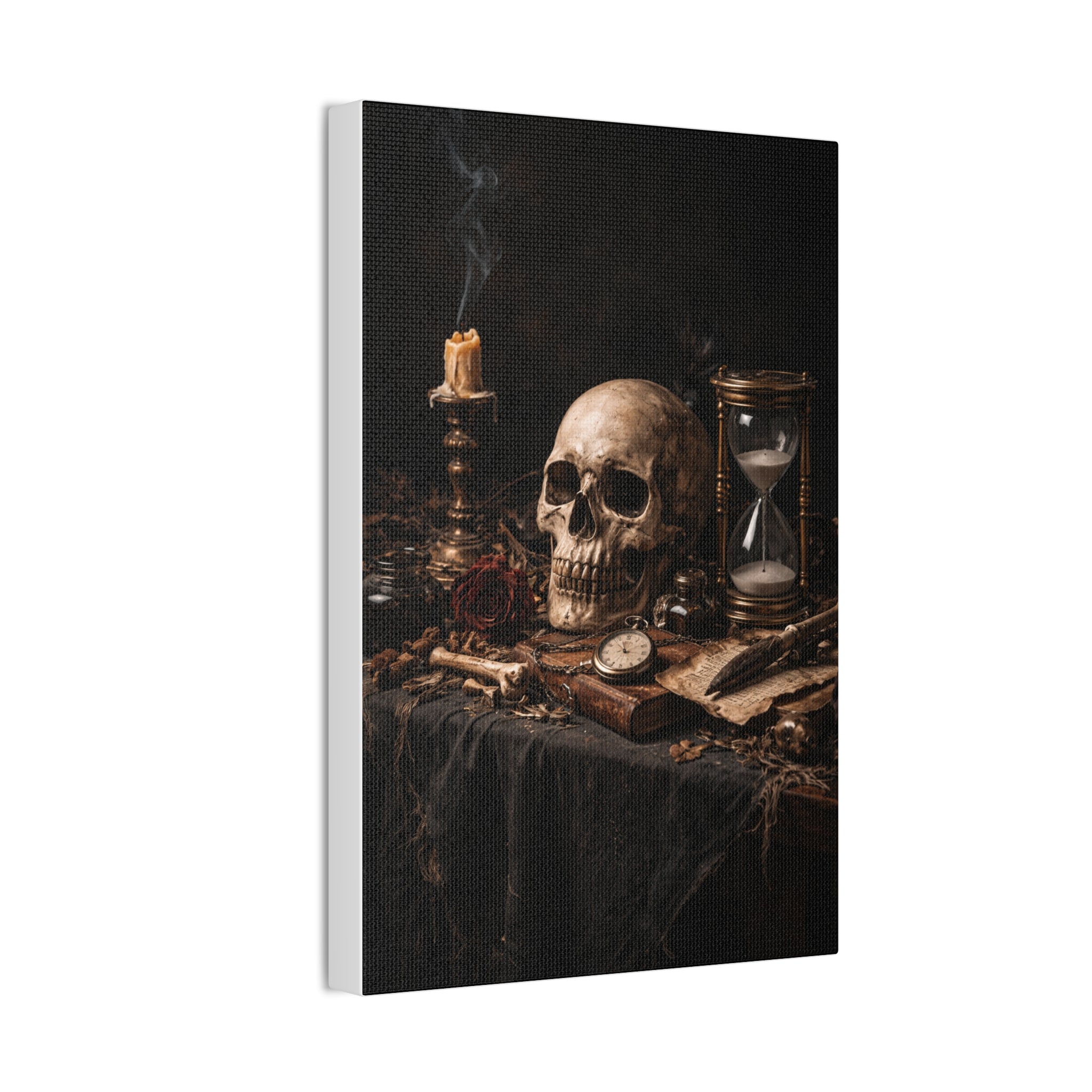 Memento Mori - Still Life Canvas — Skull, Hourglass & Candle Wall Art