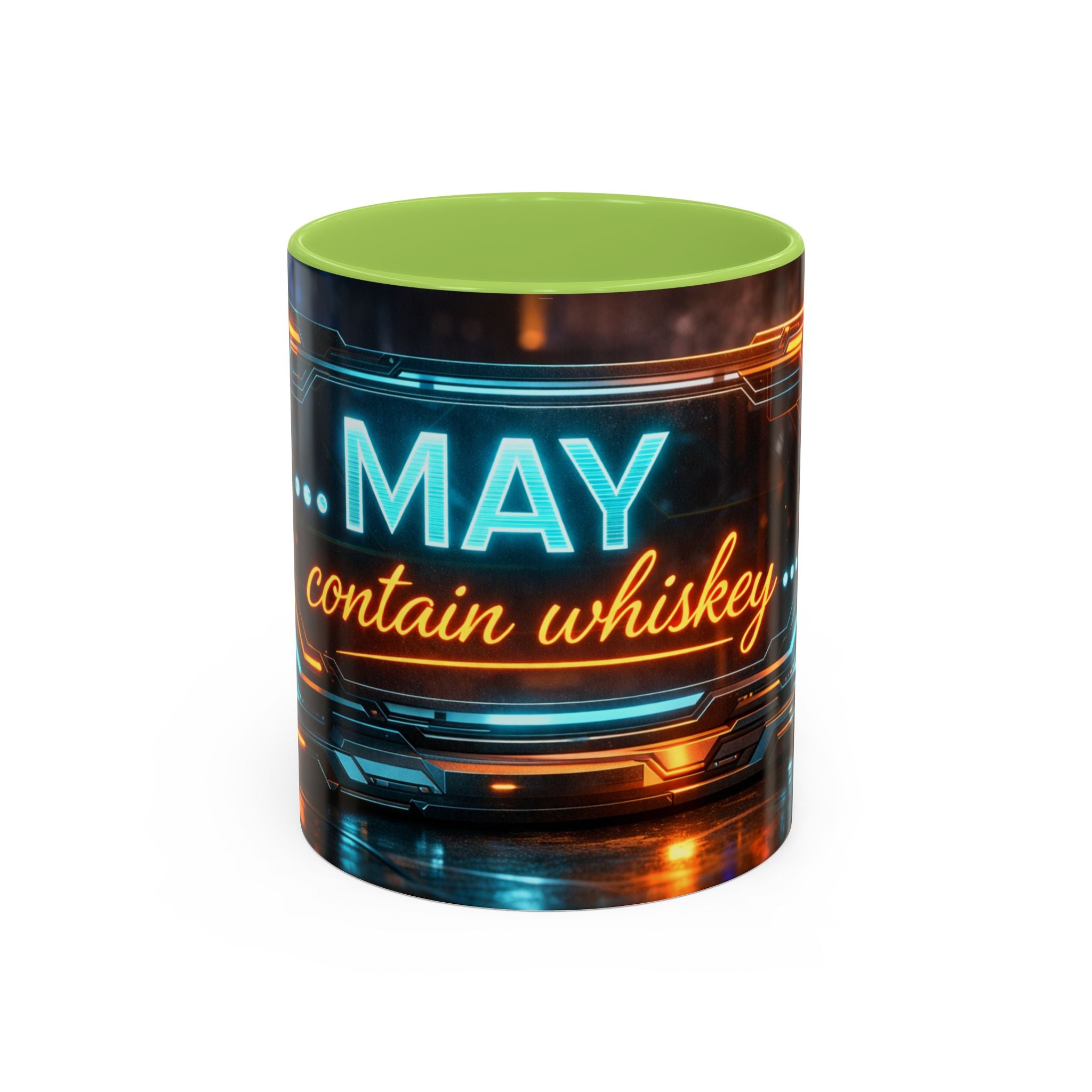 Coffee Mug — Neon Sign “May Contain Whiskey” Accent Mug (11/15 oz)