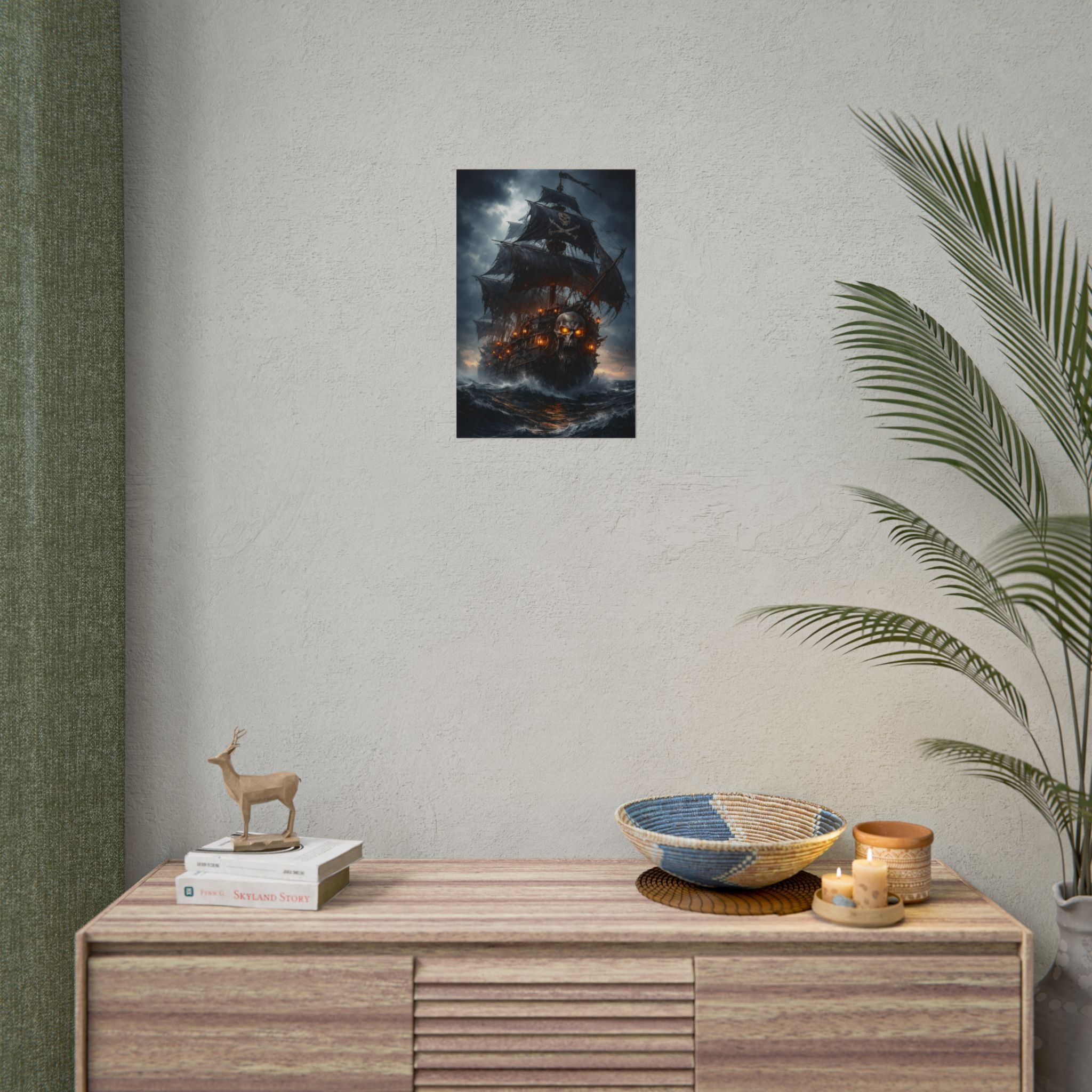 Haunted Pirate Ship Rolled Poster — Dark Skull Ghost Ship Wall Art